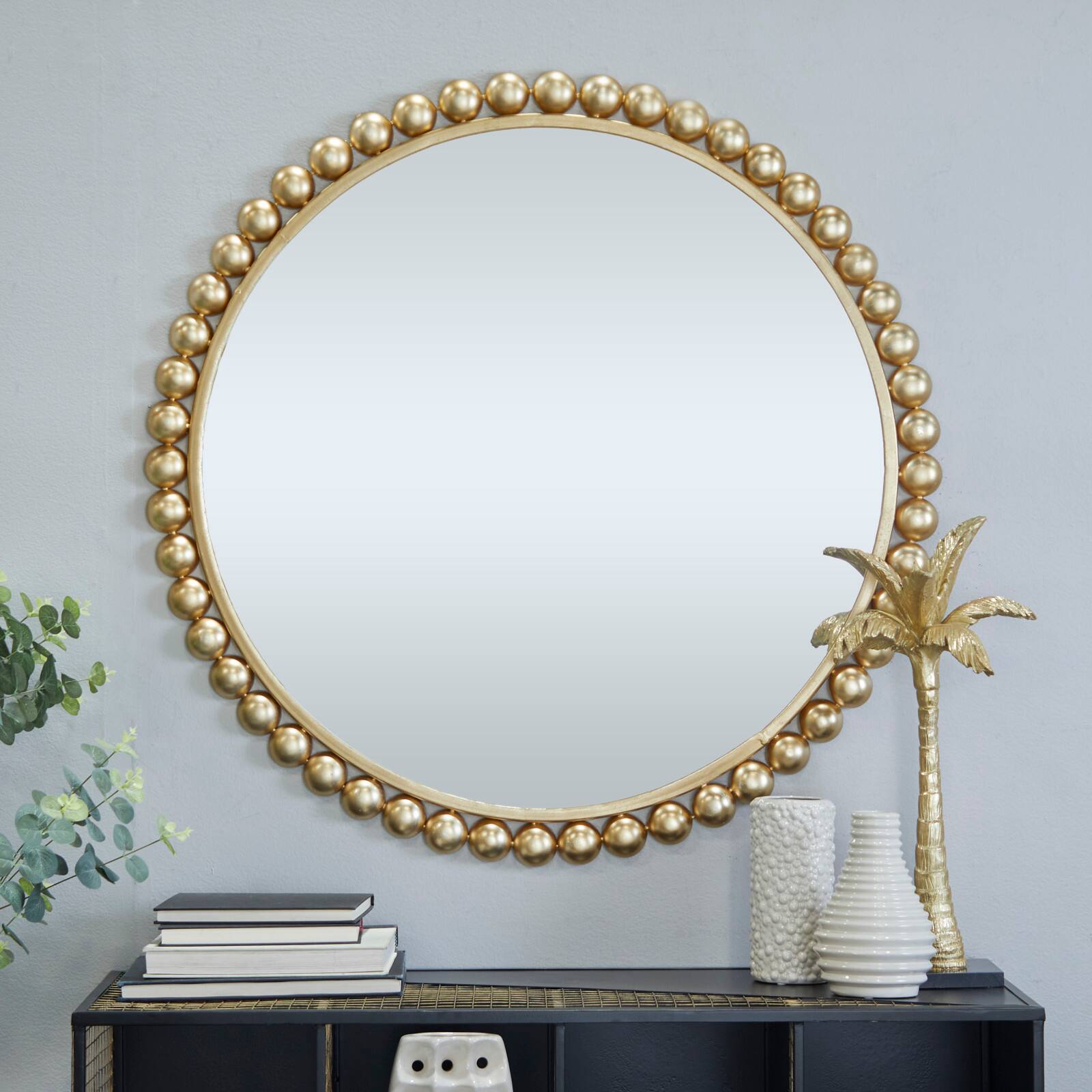 CosmoLiving by Cosmopolitan Gold Metal Wall Mirror with Bead Detailing 36&#x22; x 1&#x22; x 36&#x22;