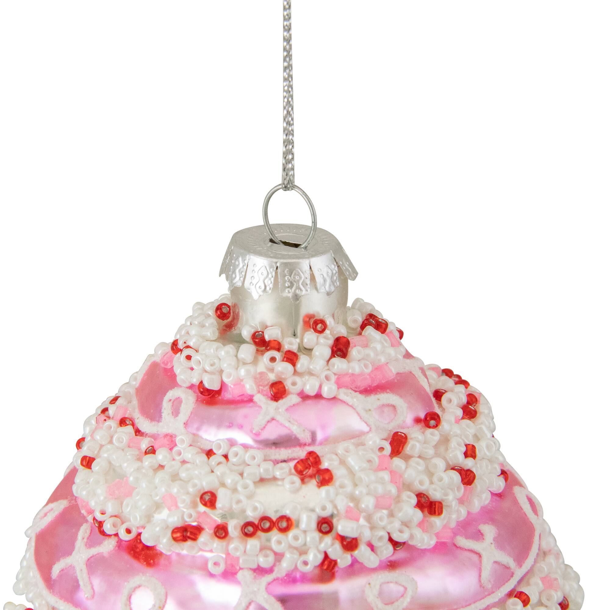 4&#x22; Pink &#x26; White Cupcake with Sprinkles Glass Ornament