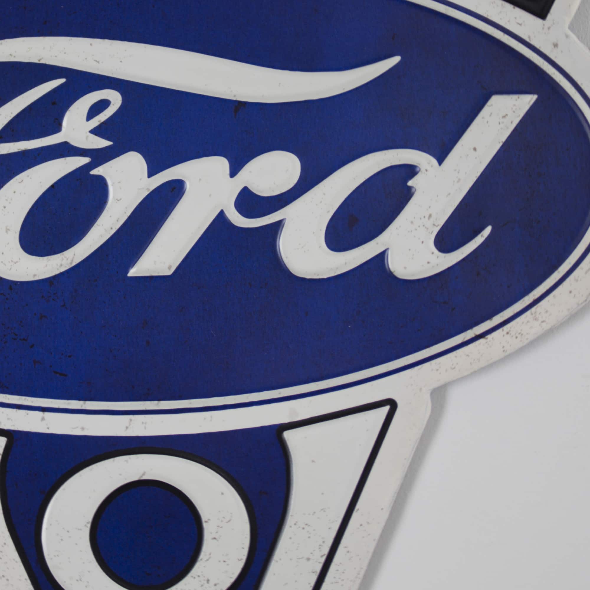 Vintage Ford V8 Genuine Parts Embossed Metal Sign