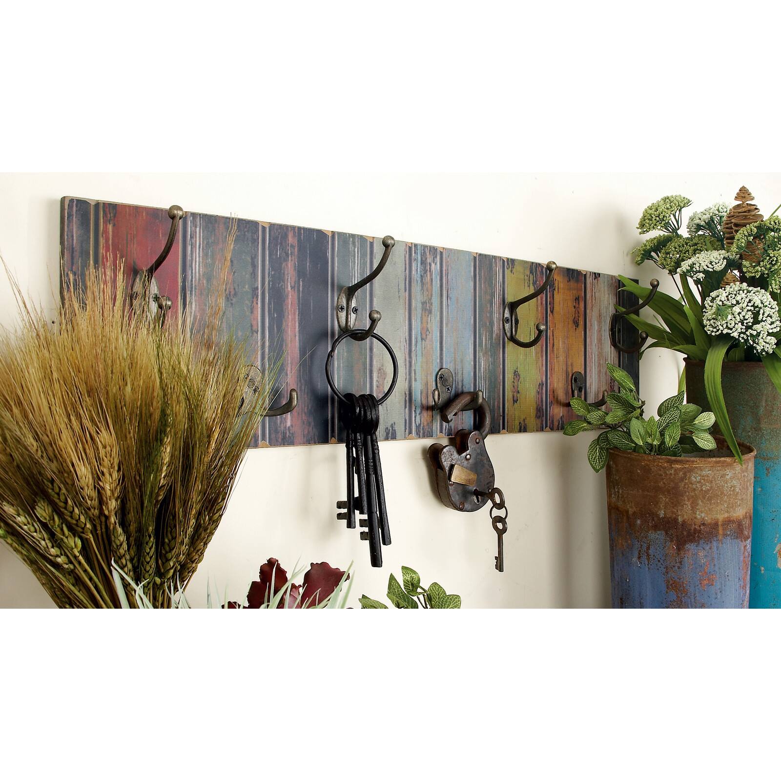 Multi Colored Wood Rustic Wall Hook, 8" x 28" x 3"