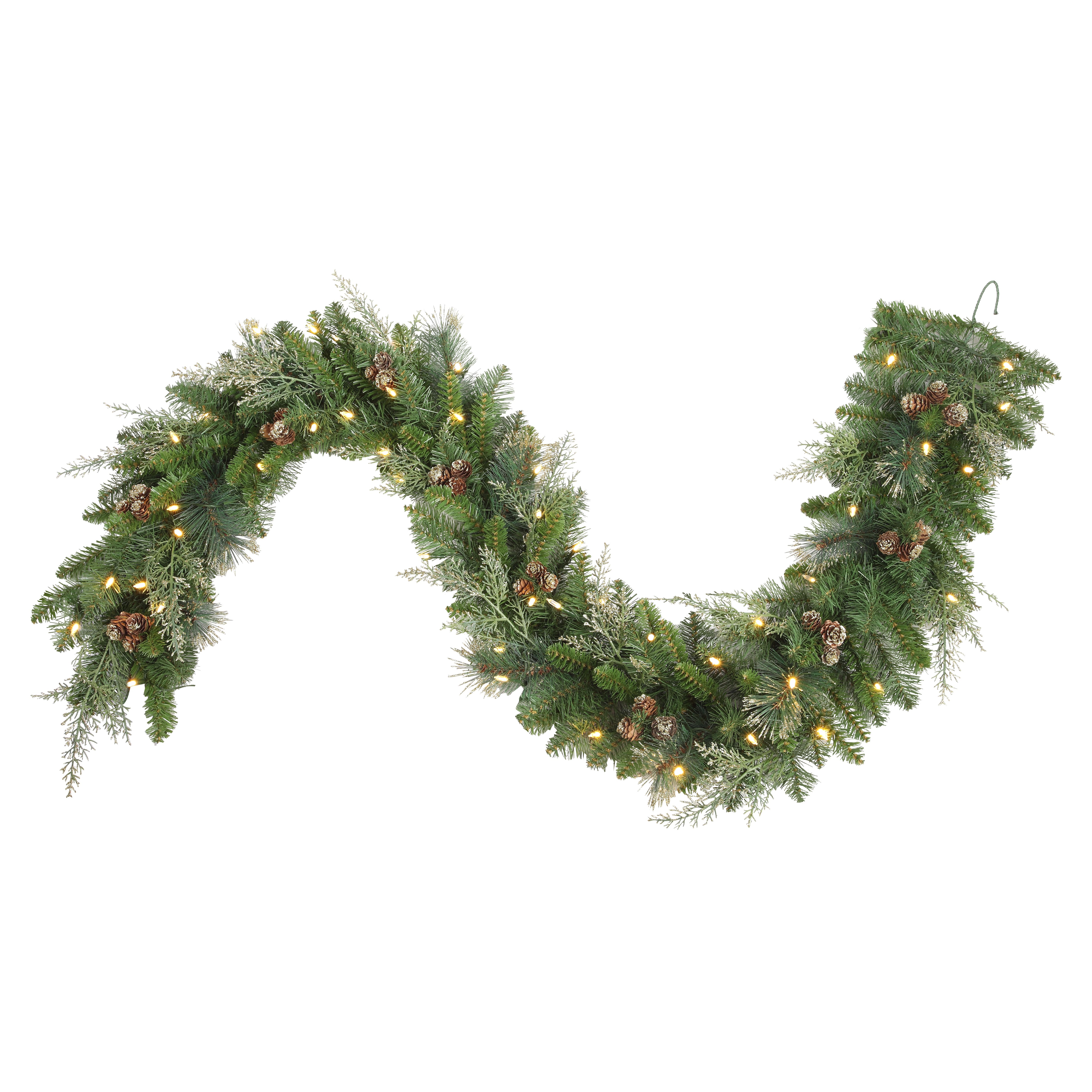 Haute Decor Pre-Lit 6ft. Long Bergen Pine &#x26; Gold Accents Artificial Garland, Soft White LED Lights