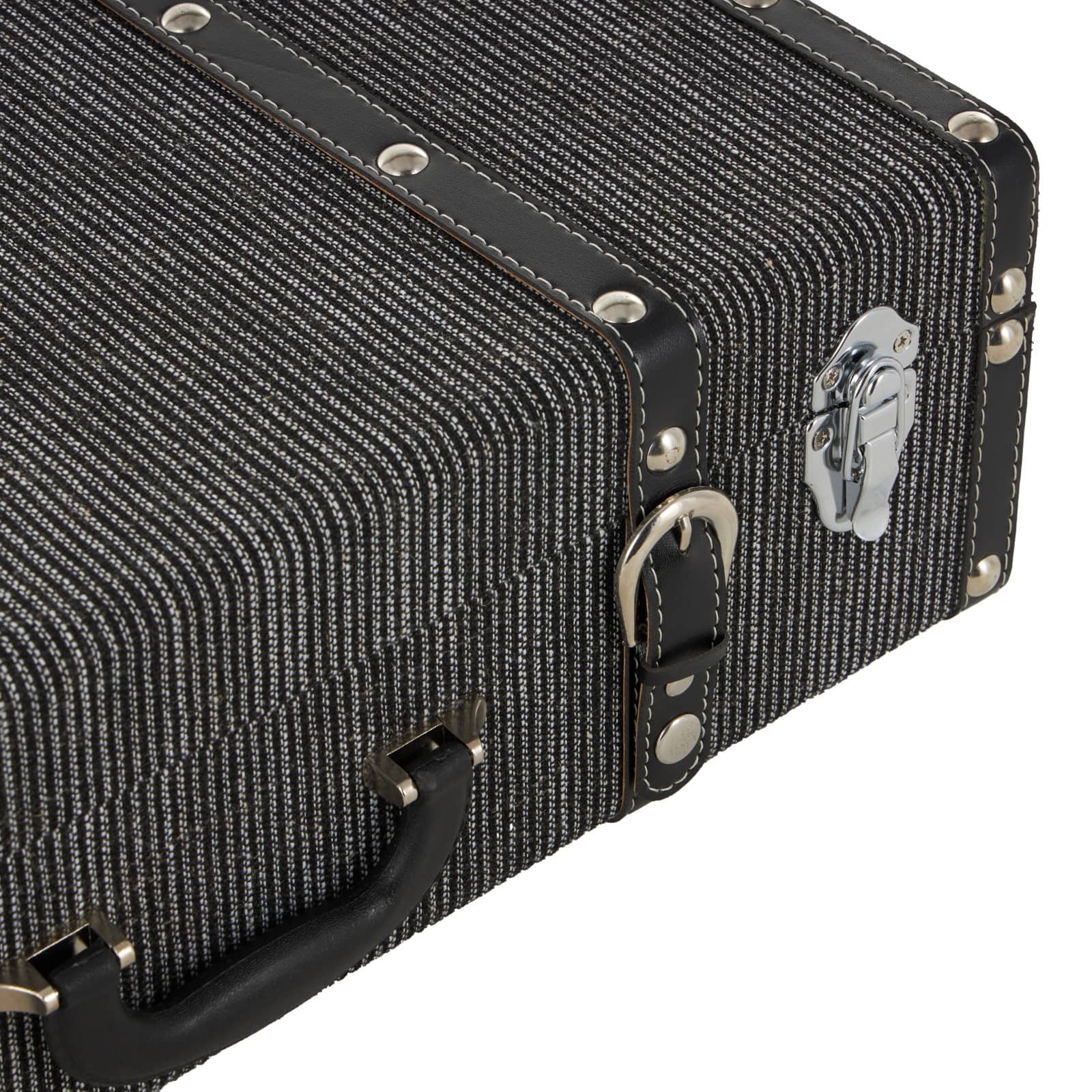Black Fabric Woven Storage Decorative Trunk with Silver Latches &#x26; Buckles Set