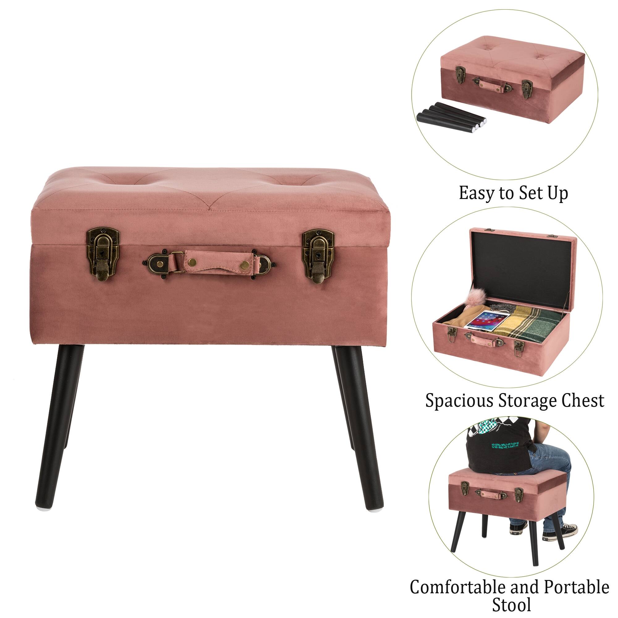 Glitzhome® Velvet Upholstered Storage Stool