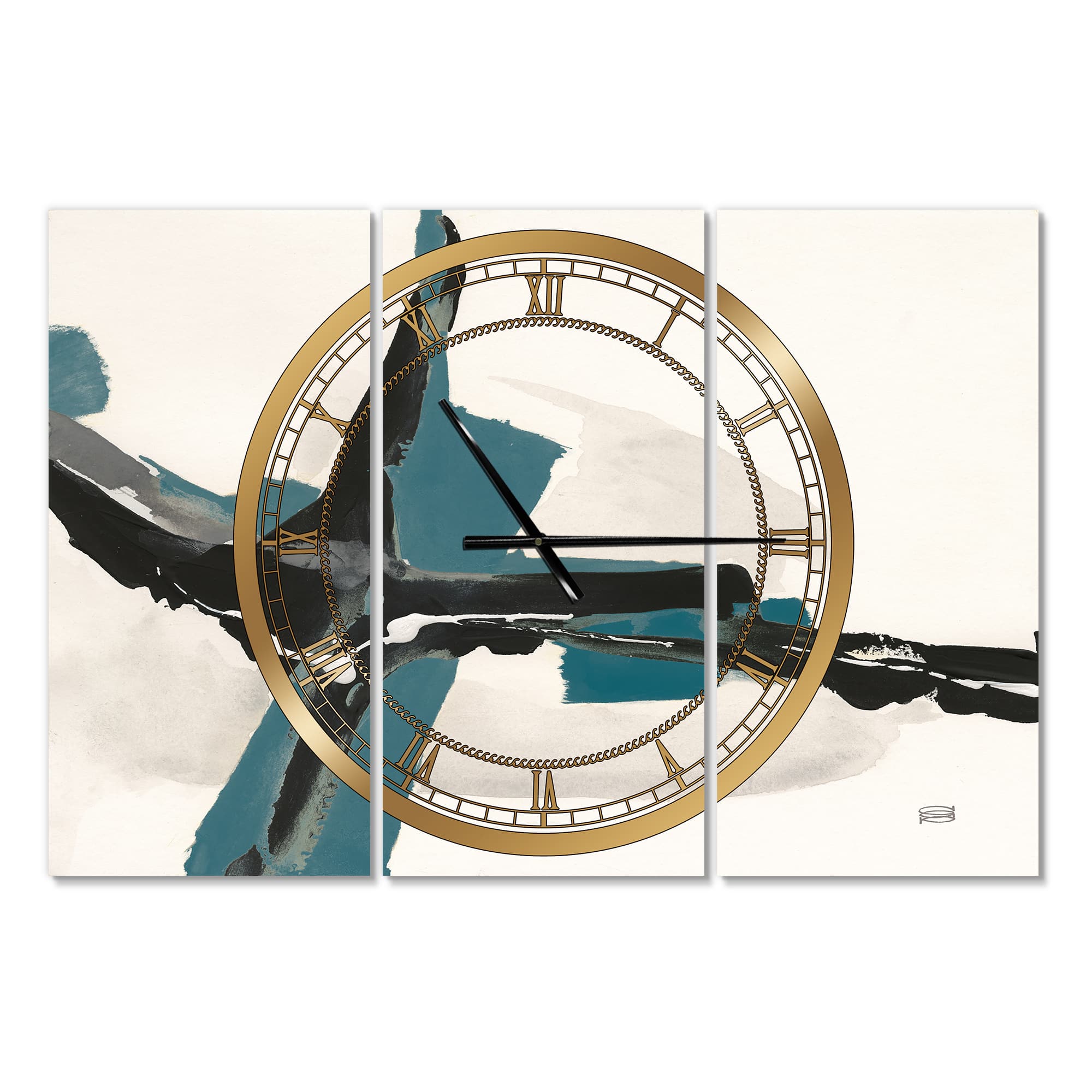 Designart Glam Cerulean 3 Panel Modern Wall Clock