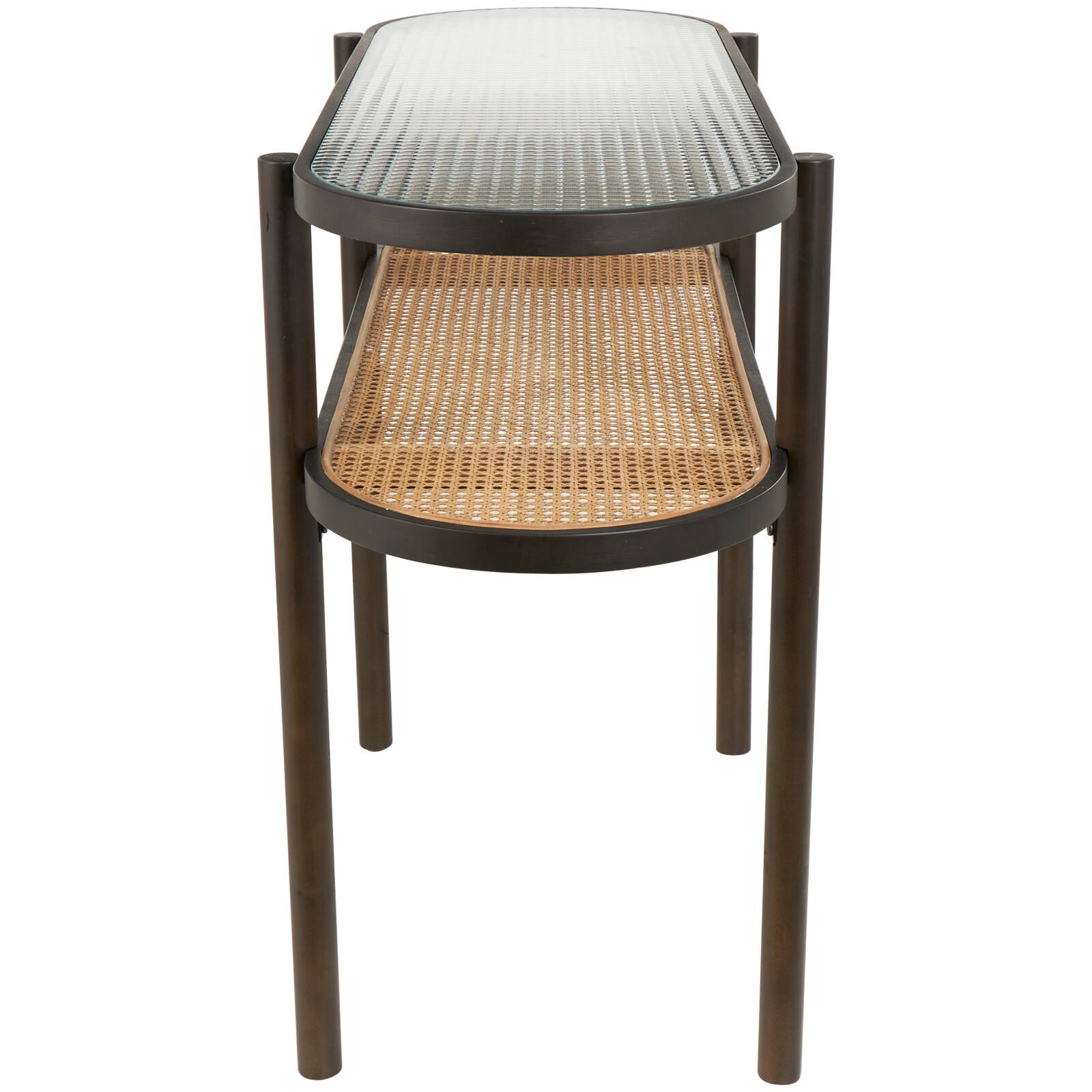 Brown Rattan Console Table with Pressed Tempered Glass Top