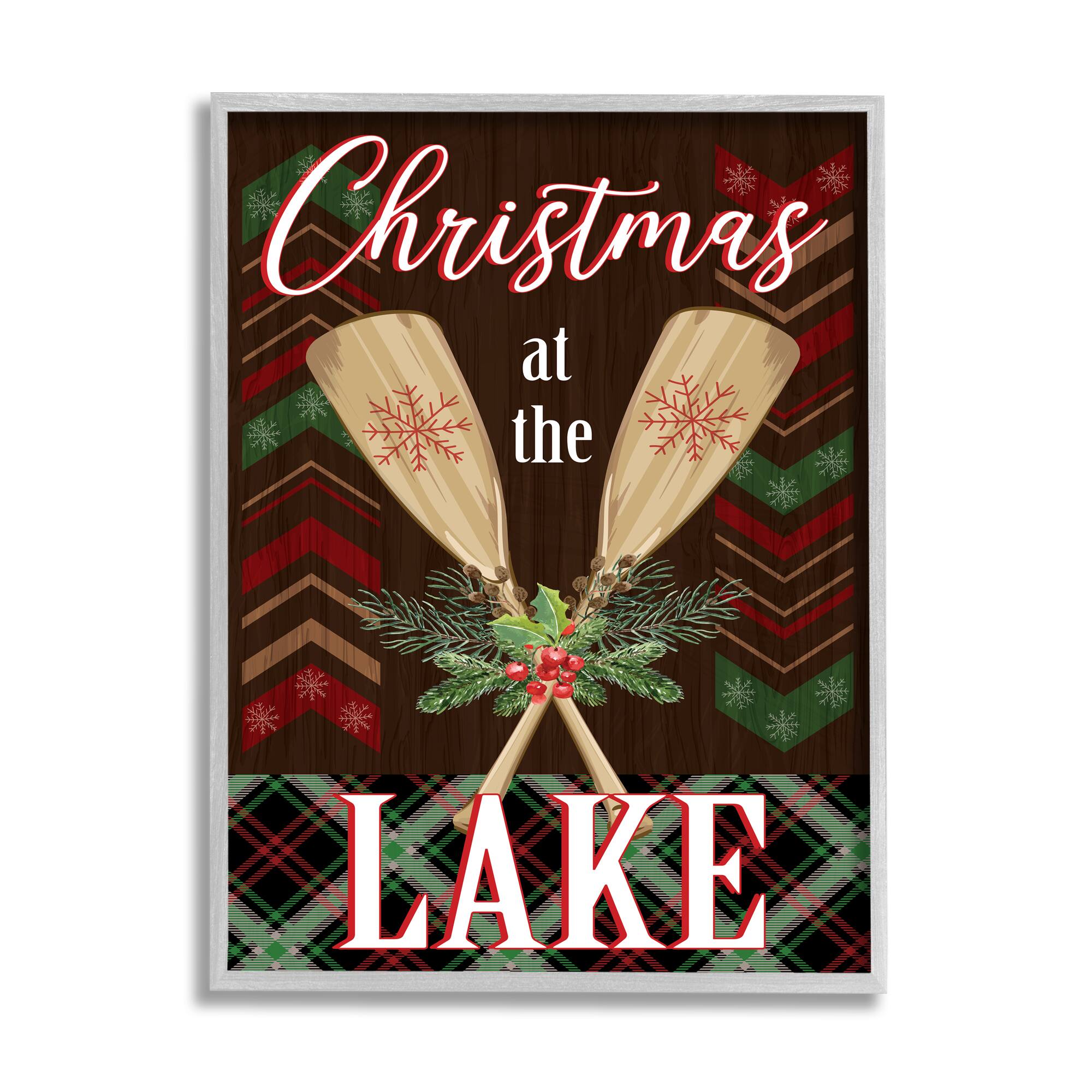 Stupell Industries Christmas At Lake Seasonal Oars Framed Giclee Art