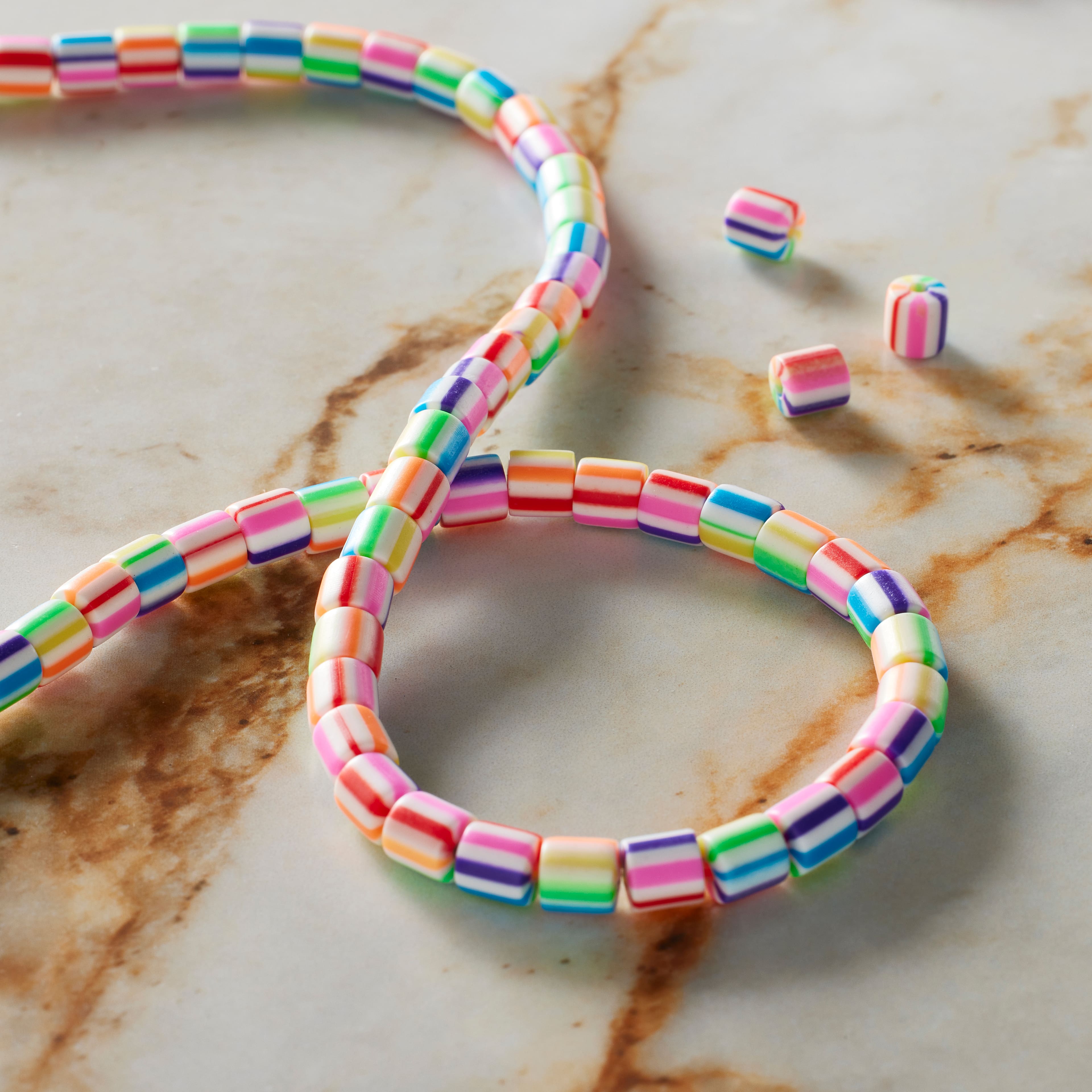 Multicolor Striped Clay Tube Beads, 5.8mm by Bead Landing&#x2122;