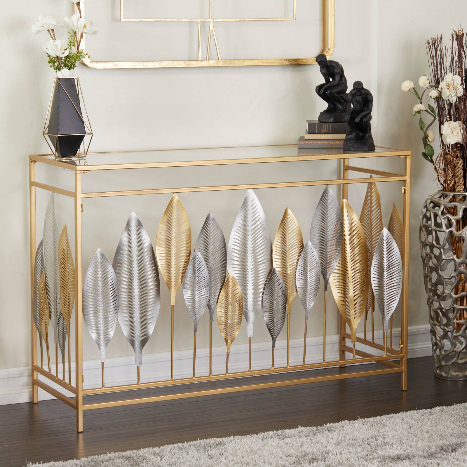 Gold Metal Contemporary Console Table, 30&#x22; x 44&#x22; x 16&#x22;