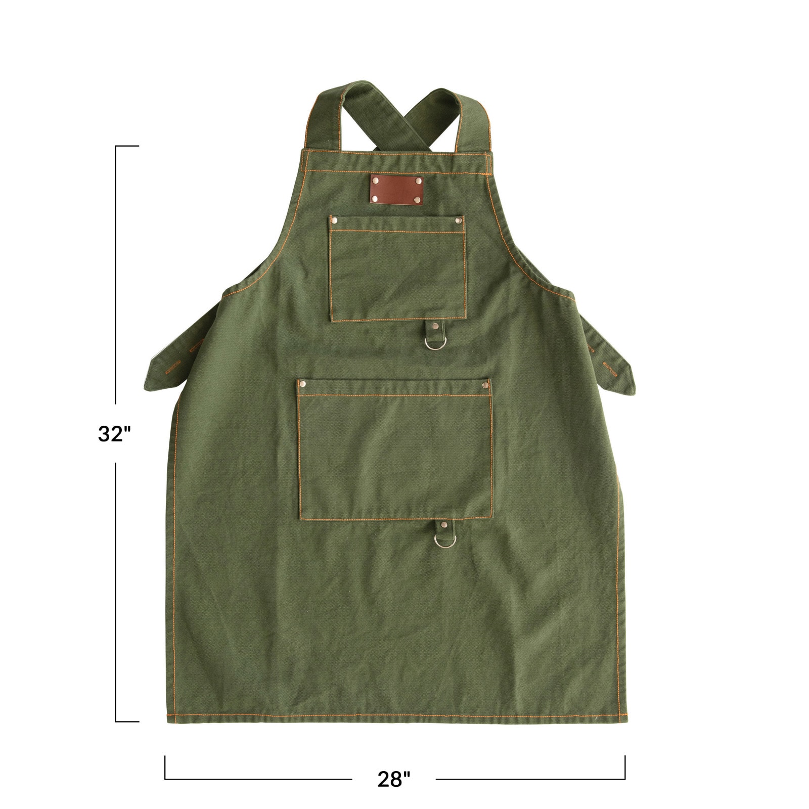 Green Cross Back Apron with Pockets &#x26; Rivets