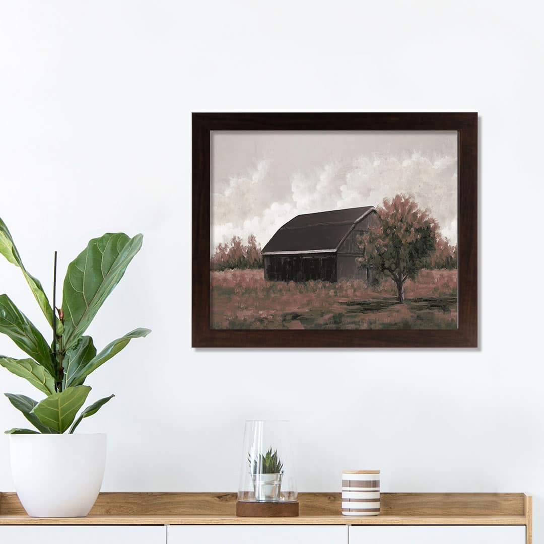Black Barn Landscape Walnut Framed Print