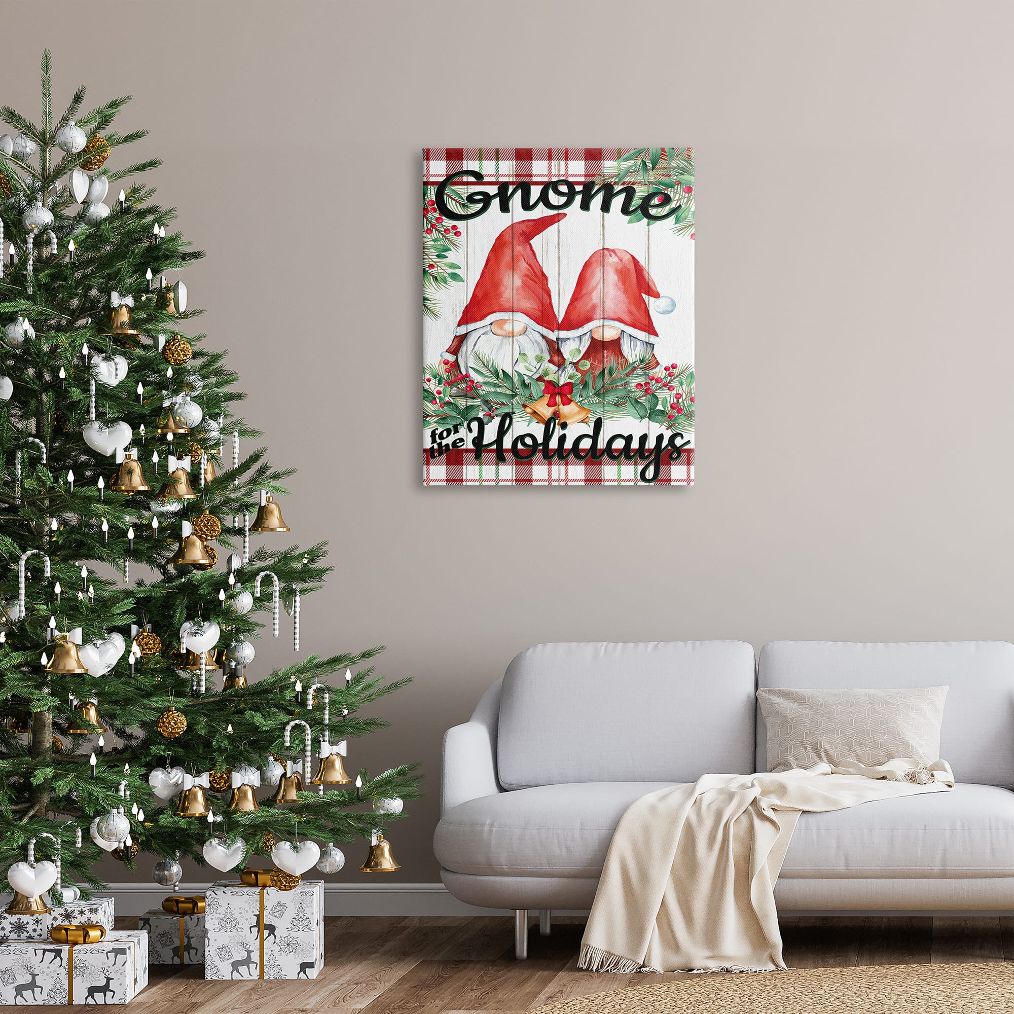 Stupell Industries Gnome For The Holidays Plaid Canvas Wall Art