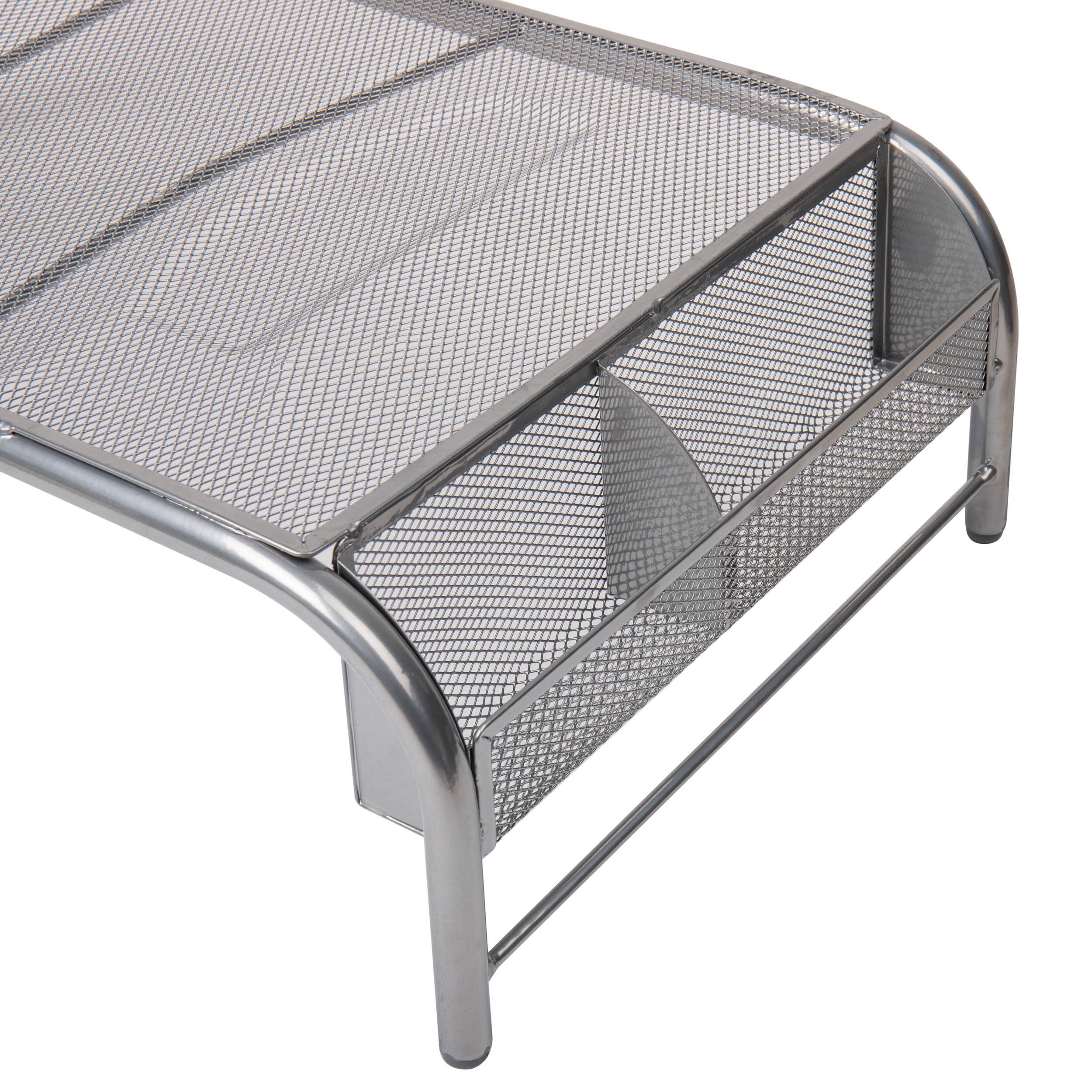Mind Reader Silver Metal Mesh Monitor Stand with 2 Storage Compartments