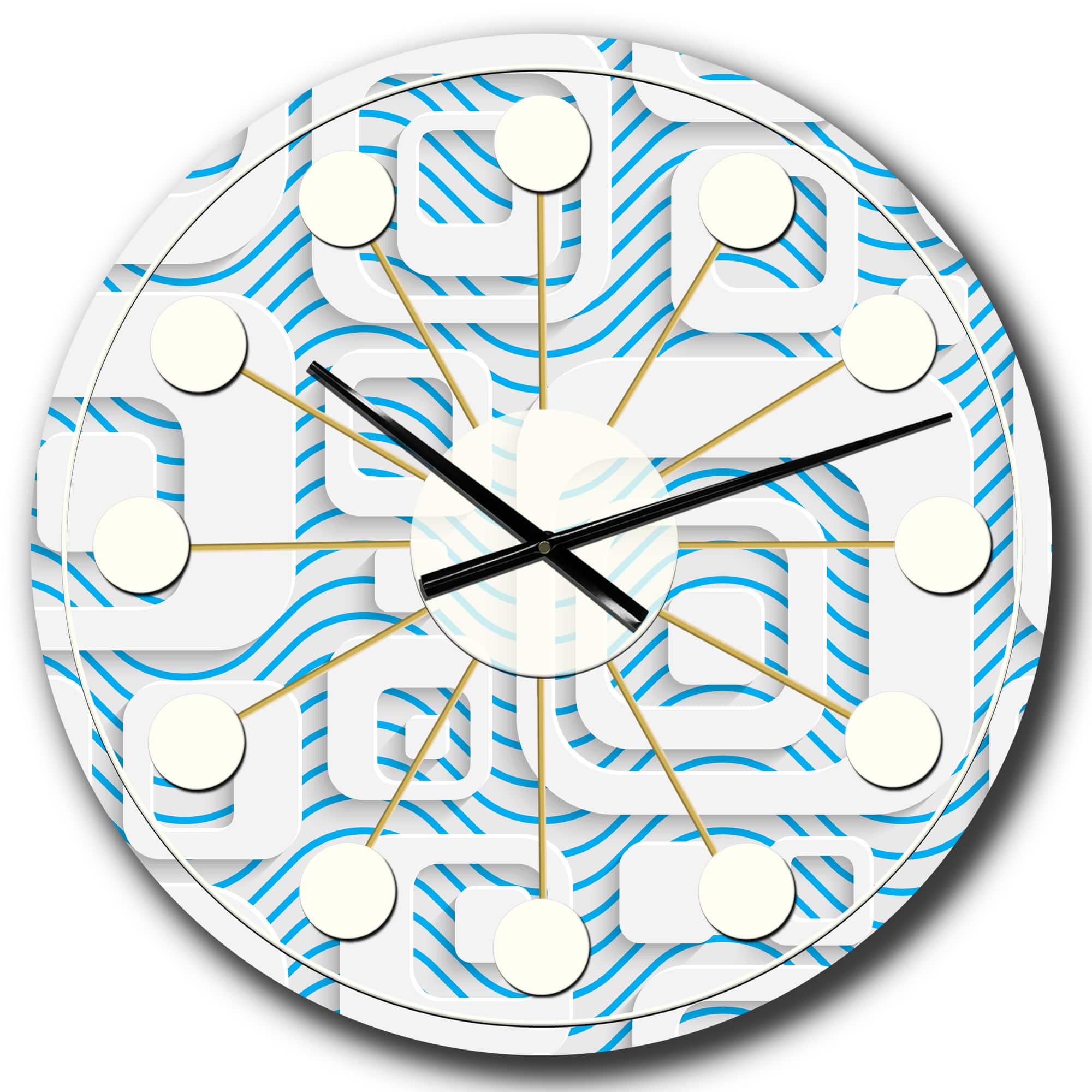 Designart '3D White And Blue Pattern I Mid-Century Modern Wall Clock