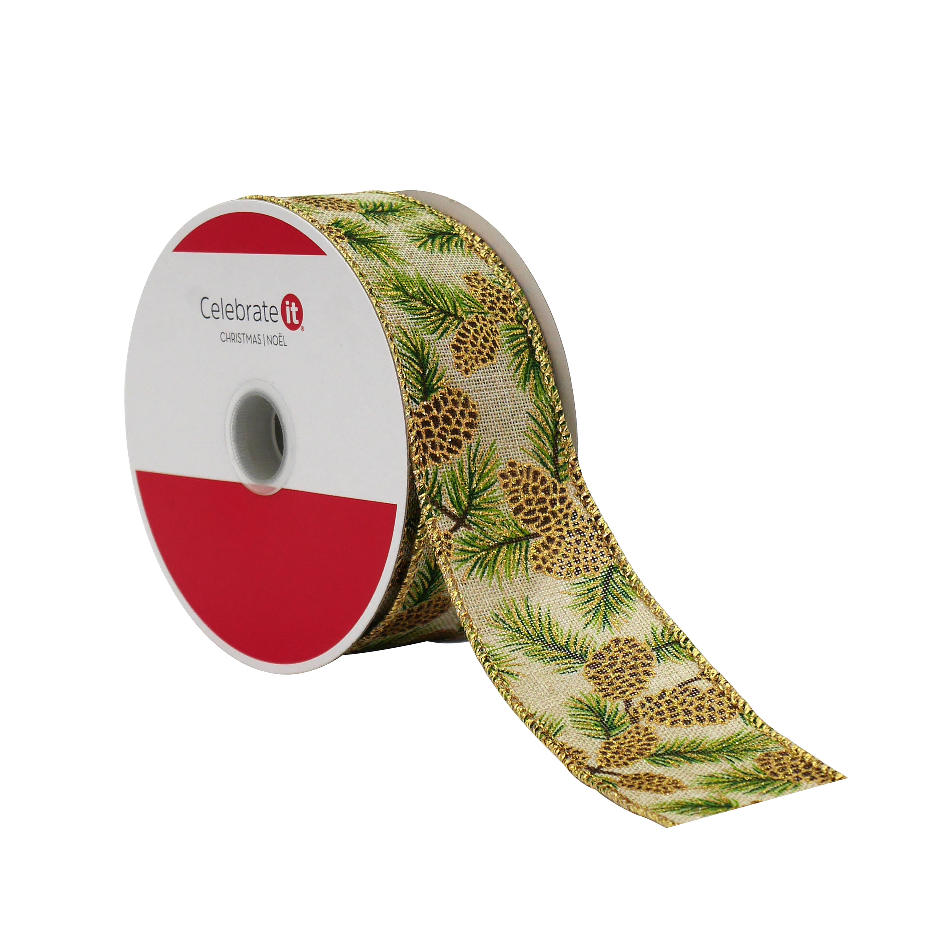 1.5&#x22; x 30ft. Pinecone Faux Linen Wired Ribbon by Celebrate It&#xAE;