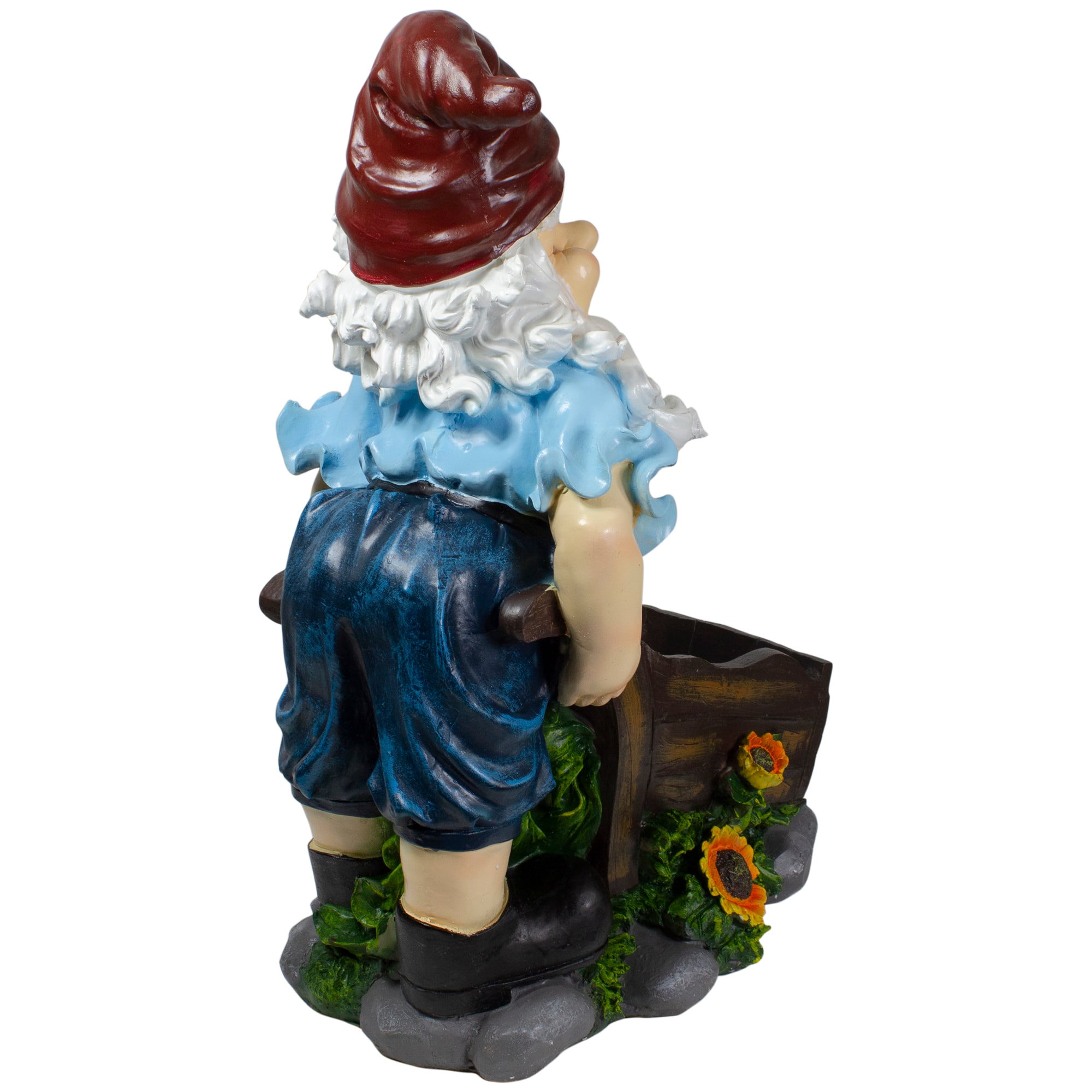 20&#x22; Blue &#x26; Brown Wheelbarrow Gnome Outdoor Garden Statue
