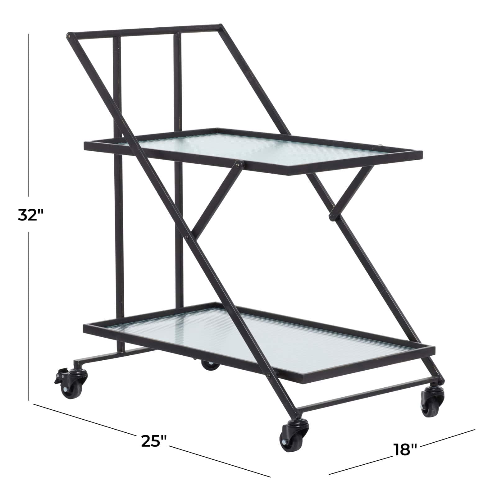 Black Iron Industrial Bar Cart, 32&#x22; x 25&#x22; x 18&#x22;