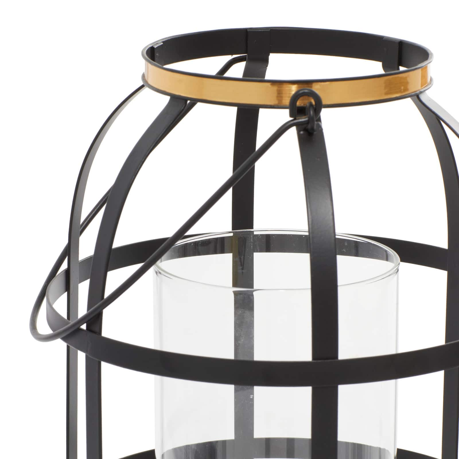 Set of 2&#x22; Black Metal Industrial Lantern , 14&#x22;, 12&#x22;