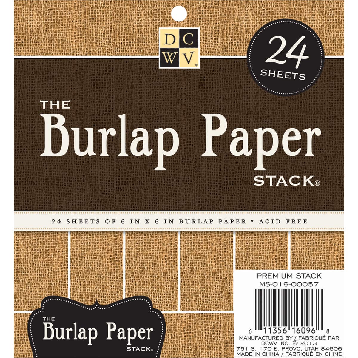 DCWV® 6" x 6" Brown Burlap Single-Sided Specialty Cardstock Stack, 24 Sheets