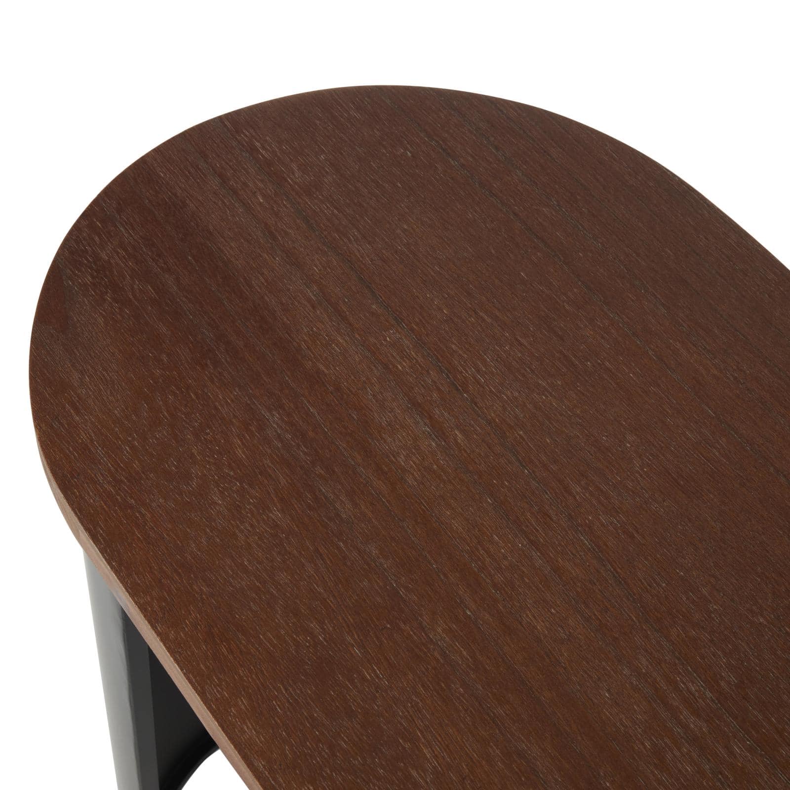 47.25" Black Wood Curved Crescent Living Room Console Table with Brown Wood Oval Tabletop