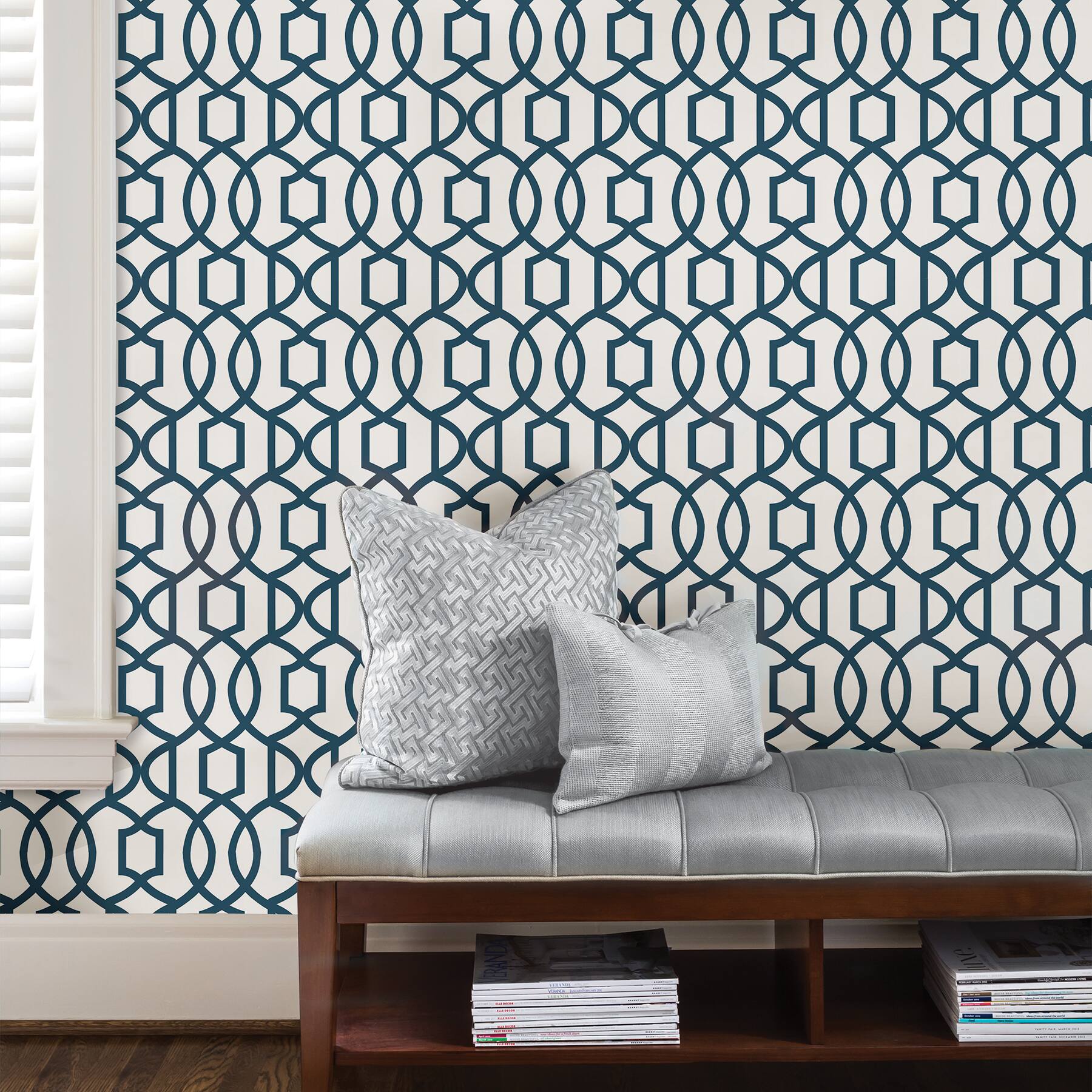 NuWallpaper Navy Grand Trellis Peel & Stick Wallpaper Michaels