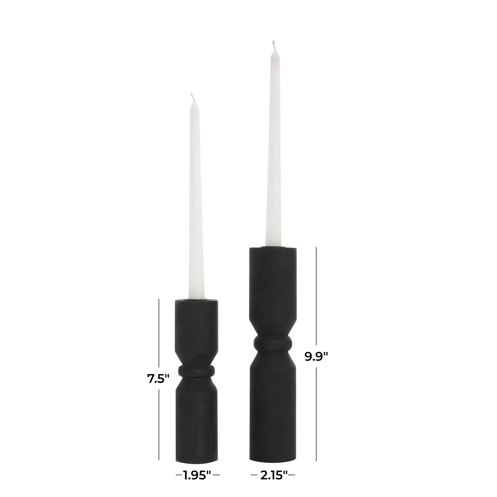Black Wood Minimalistic Tapered Candle Holder Set