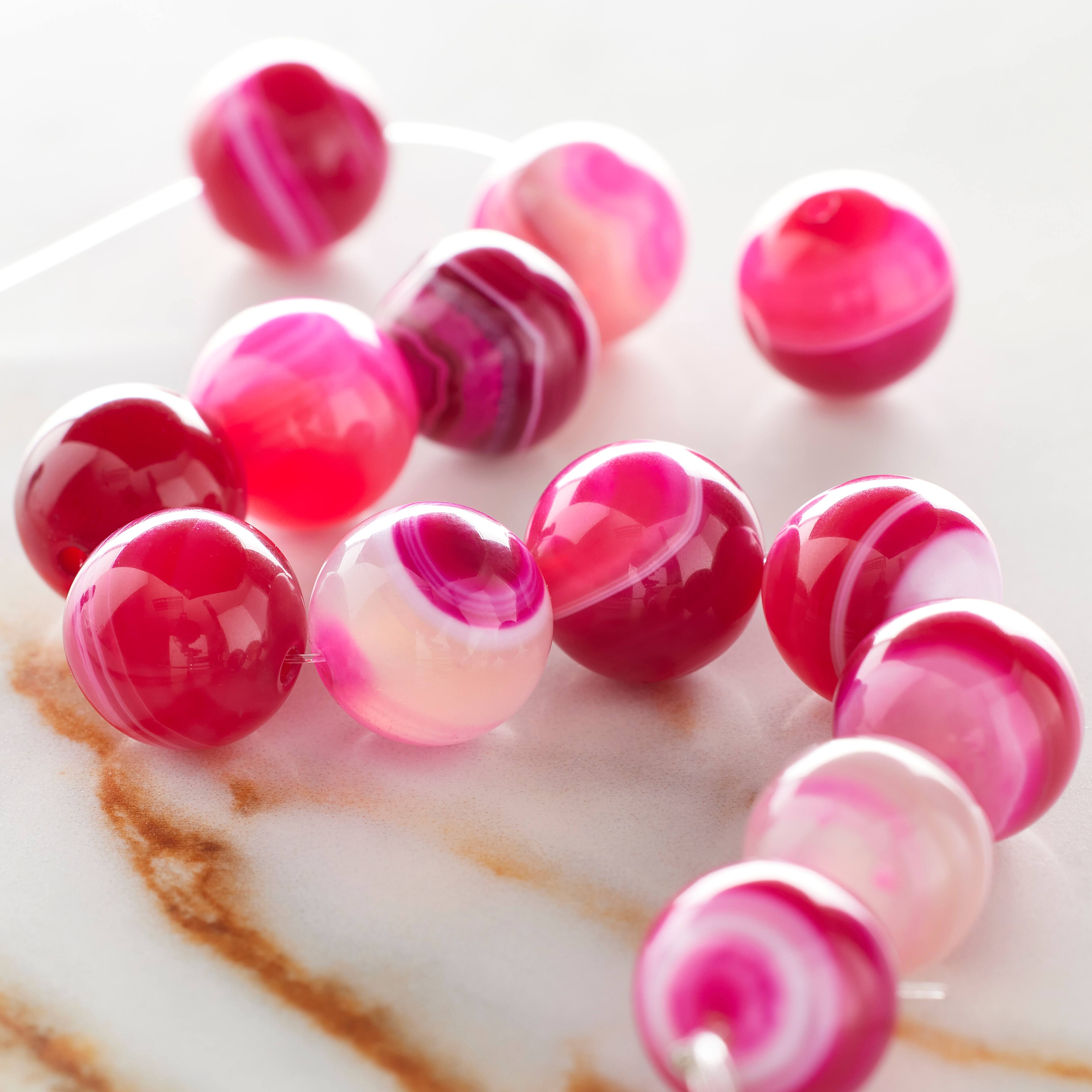 12 Pack: Pink Dyed Agate Round Beads, 12mm by Bead Landing&#x2122;