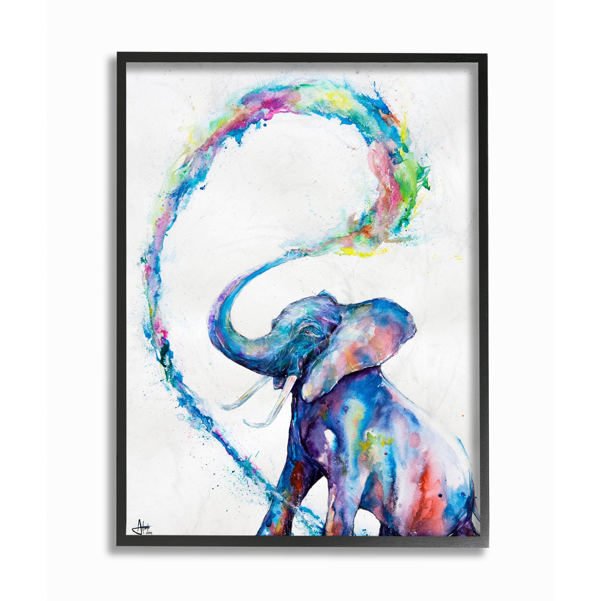 Stupell Industries Colorful Watercolor Adult Elephant Framed Wall Art