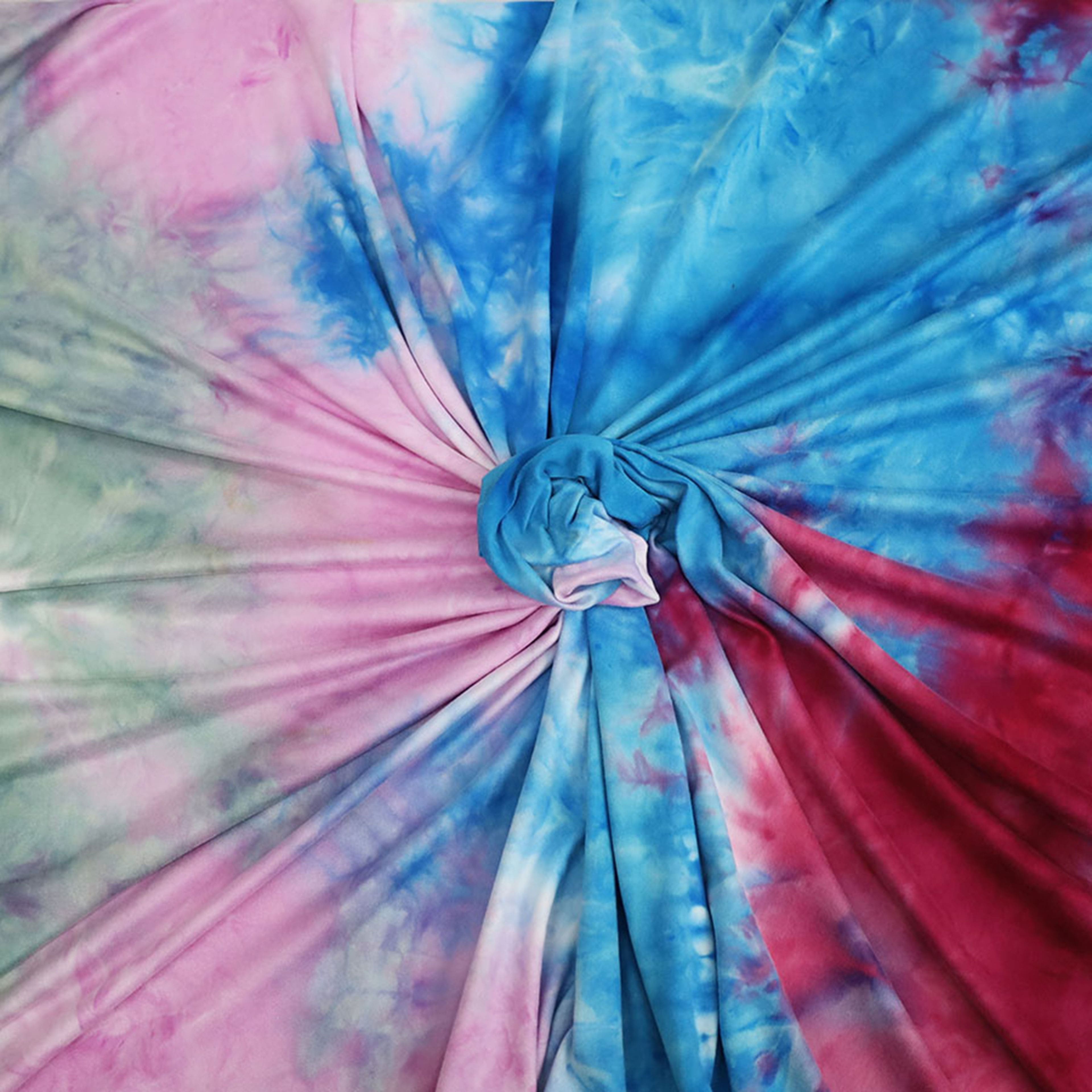 Fabric Merchants Magenta, Blue, Lilac &#x26; Sage Tie Dye Double Brushed 4-Way Stretch Fabric