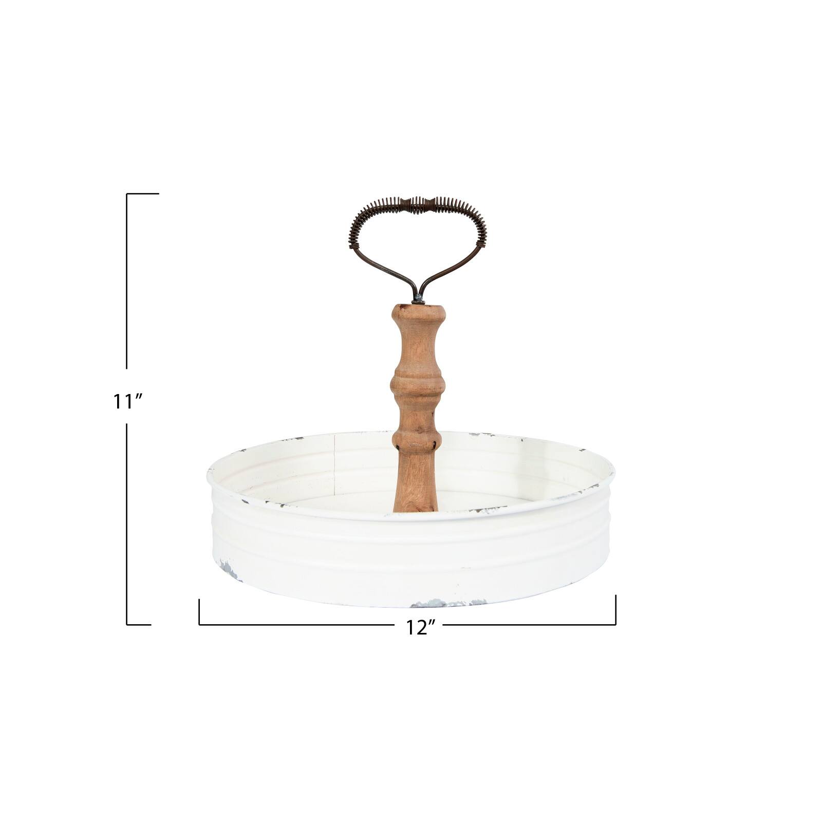 11&#x22; Round Metal &#x26; Wood Tray
