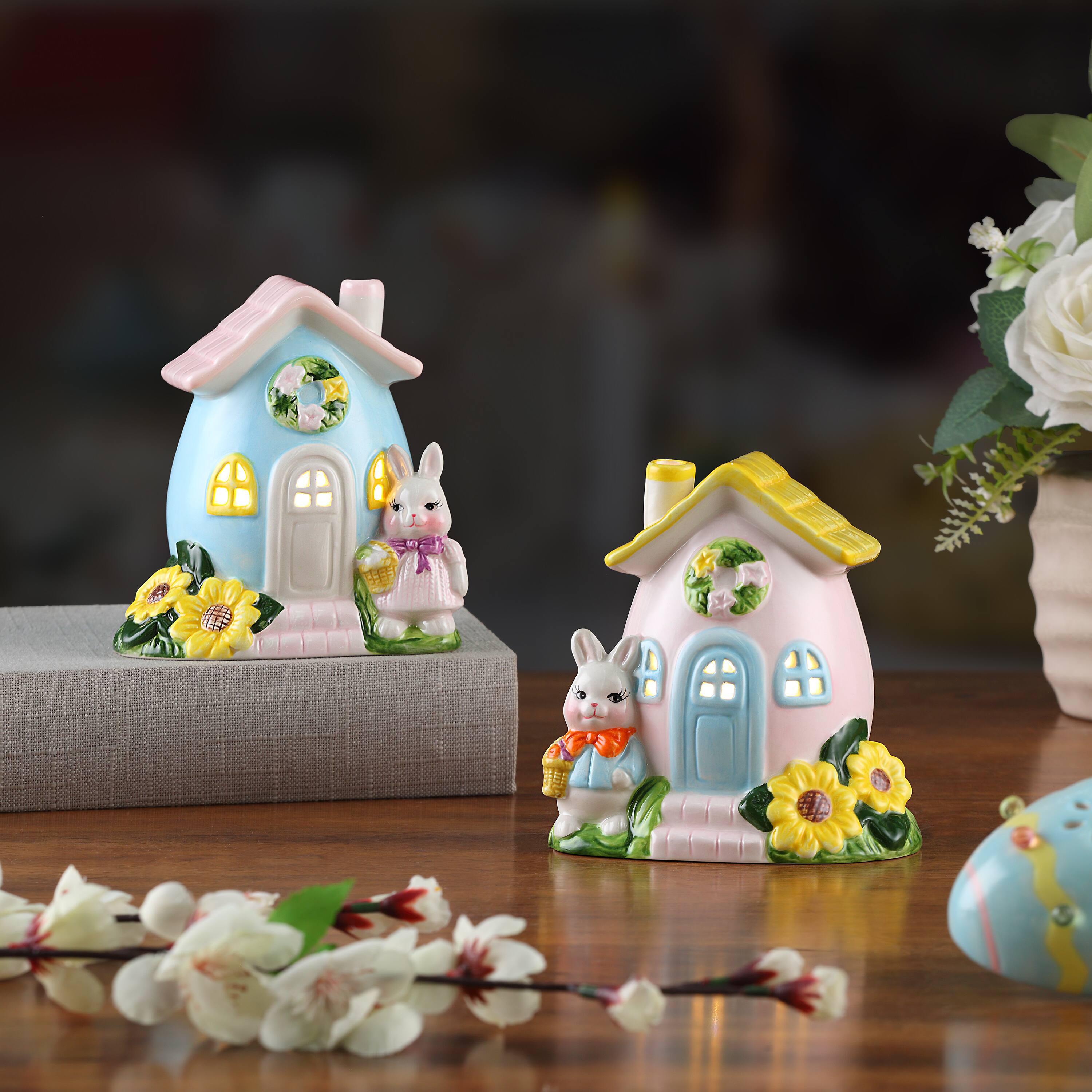 Mr. Cottontail 5&#x22; Ceramic Bunny Cottages Set