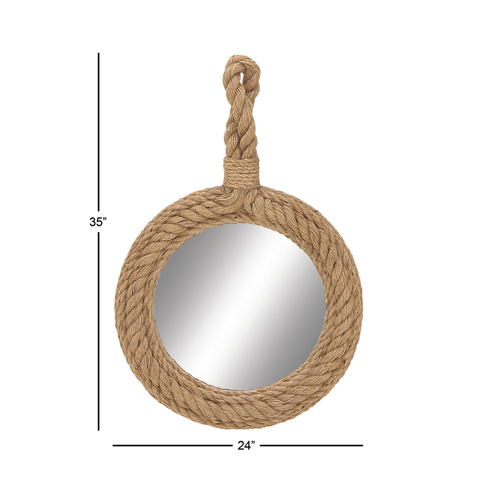 34&#x22; Tan Round Coastal Wall Mirror