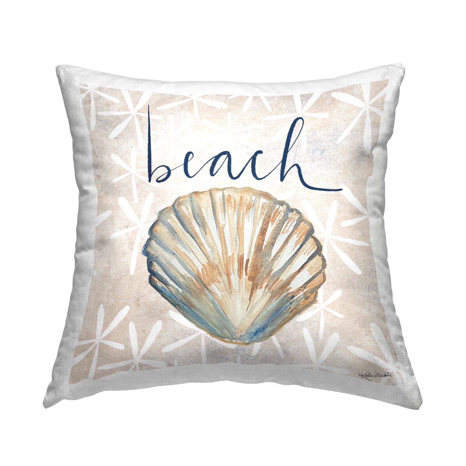 Stupell Industries Nautical Pattern Clam Shell Beach Calligraphy Throw Pillow, 18" x 18"