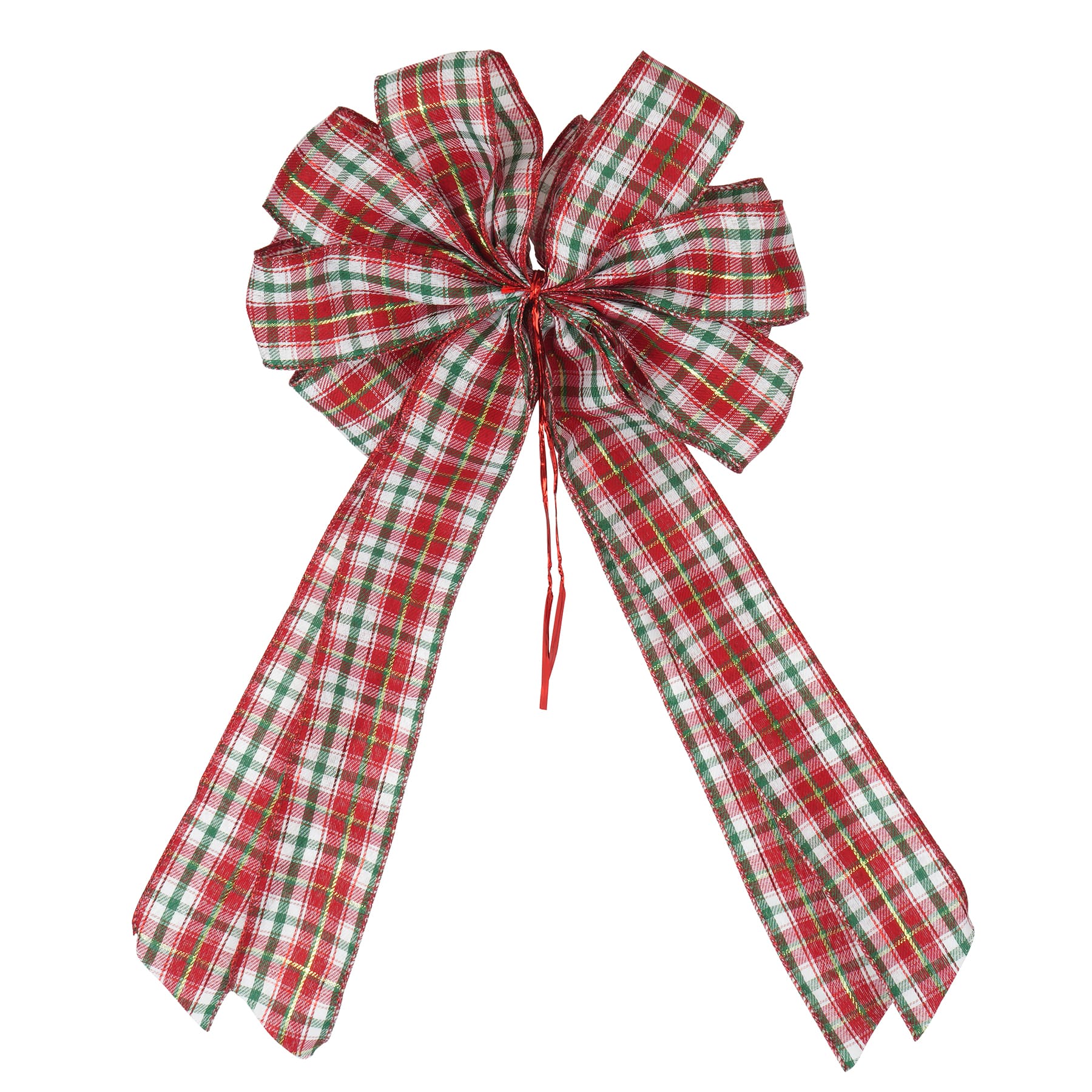 20.5&#x22; Red, White &#x26; Green Plaid Tree Topper Bow by Celebrate It&#x2122;