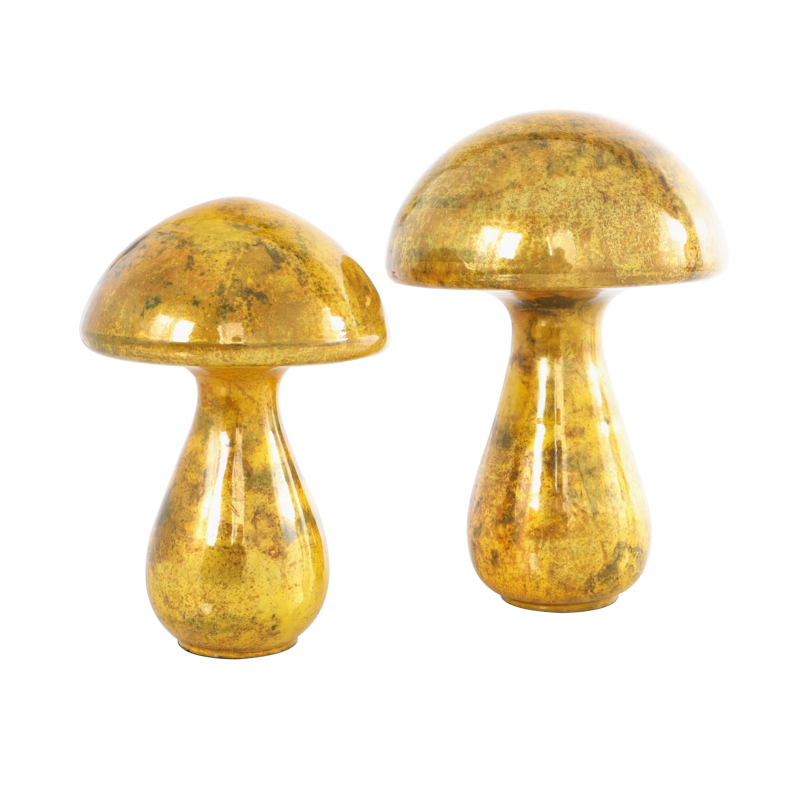 Gold Glass Mushroom Weathered Sculpture Set