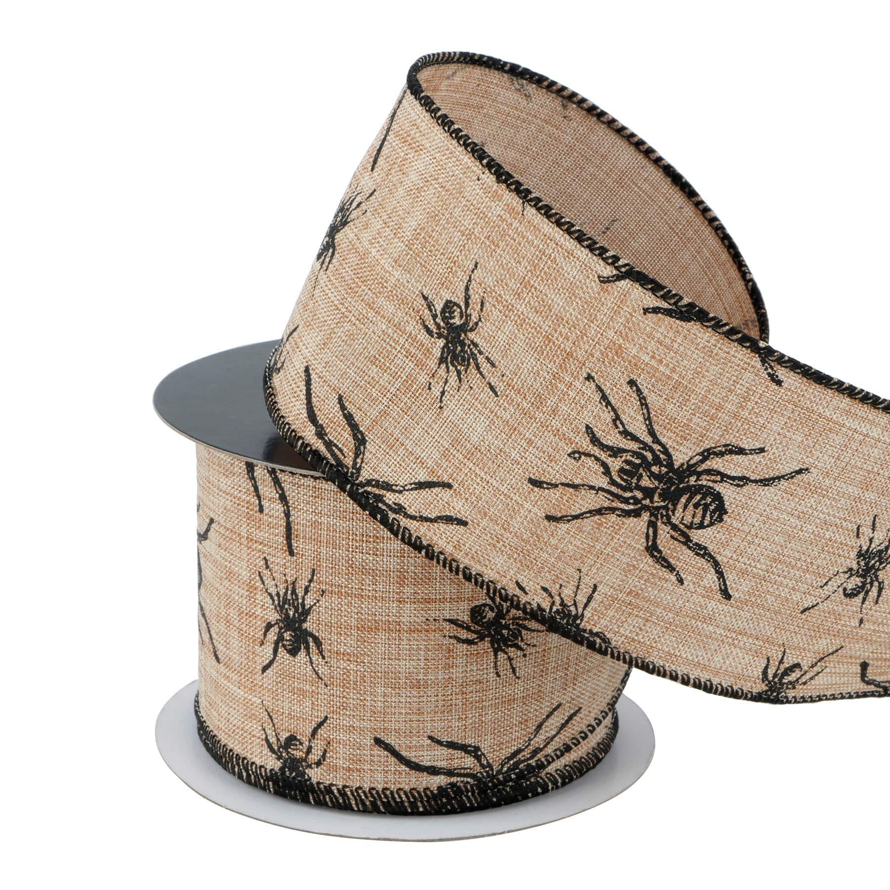 2.5&#x22; x 20ft. Spider Wired Faux Linen Ribbon by Celebrate It&#xAE; Halloween