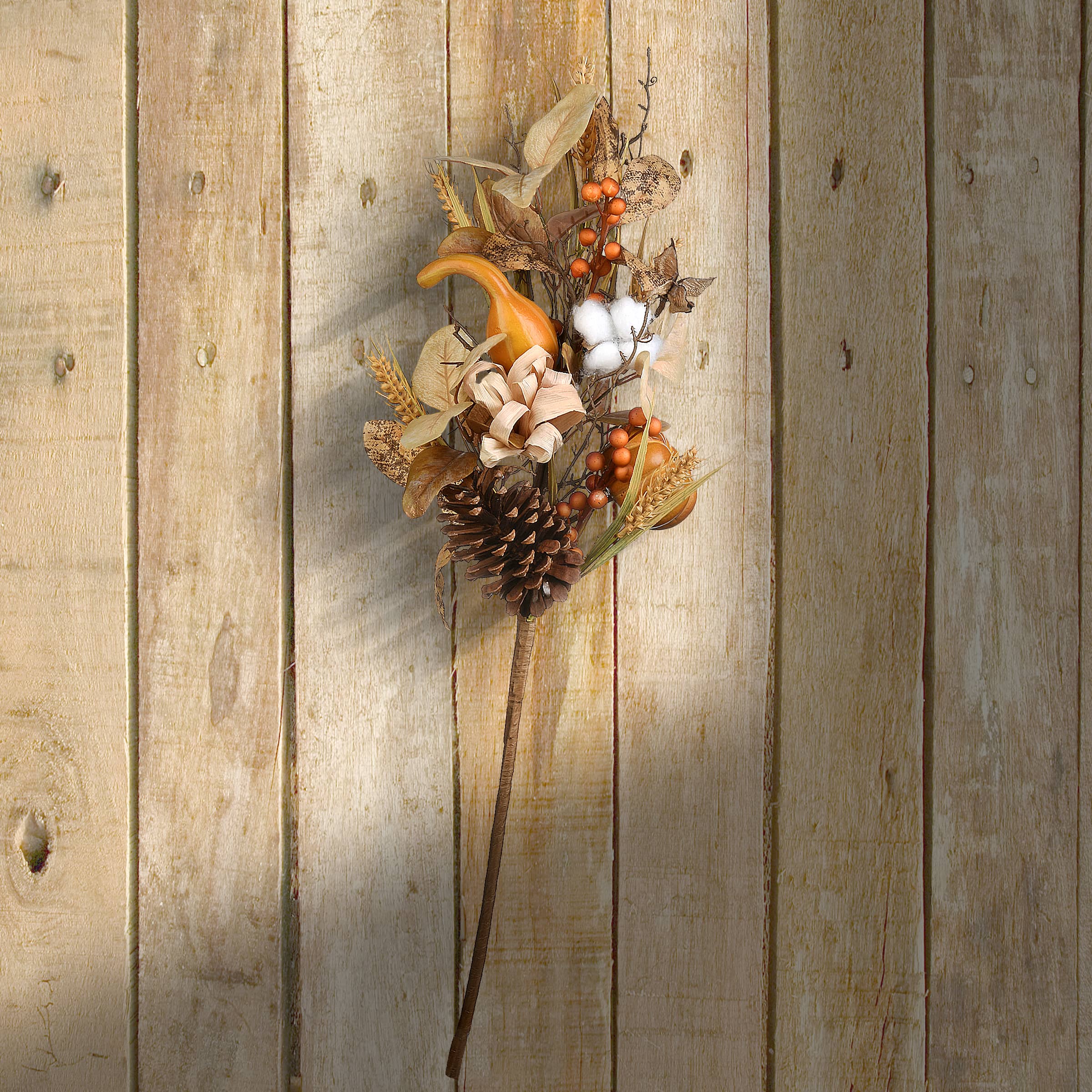 Autumn Pine Nut Spray With Pumpkin Gourds, 2ct.