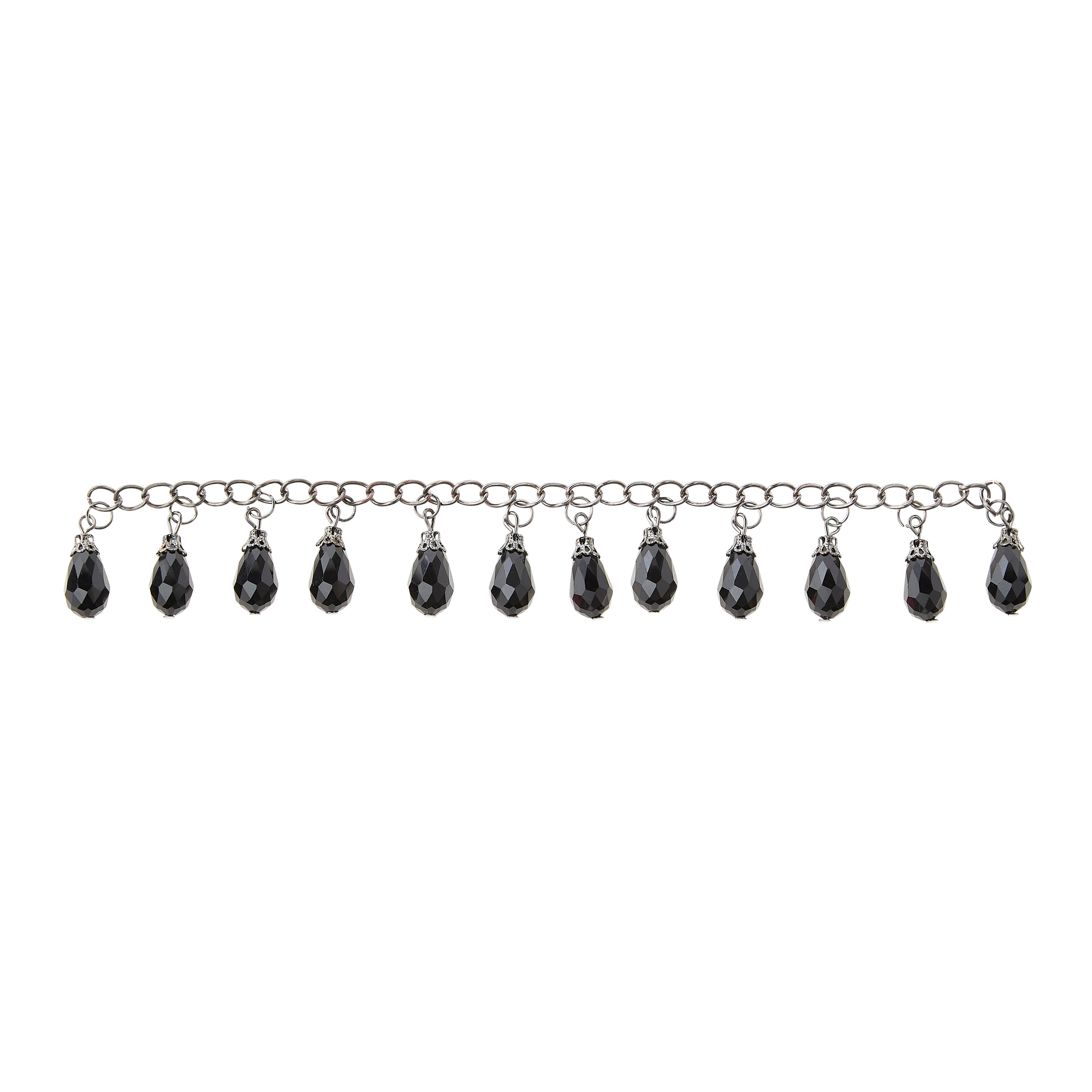 12 Pack: Black Teardrop Glass Beads Chain, 15mm by Bead Landing™