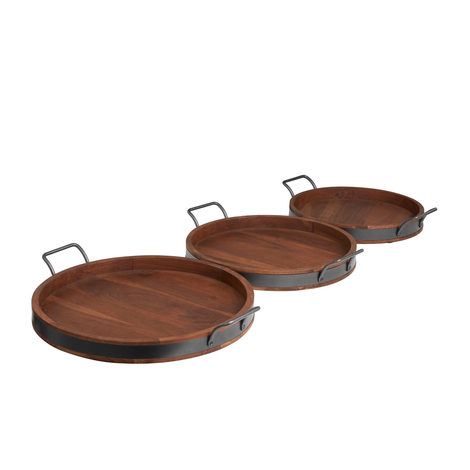 Round Wood Decorative Nesting Tray Set