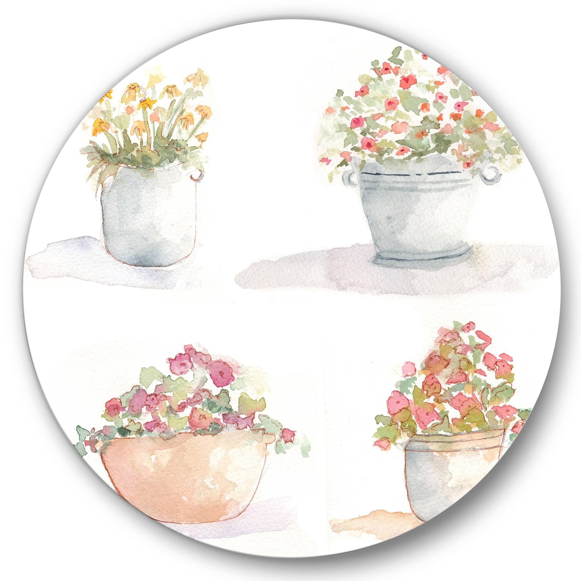 Designart - Four Outdoor Flower Pots - Traditional Metal Circle Wall Art