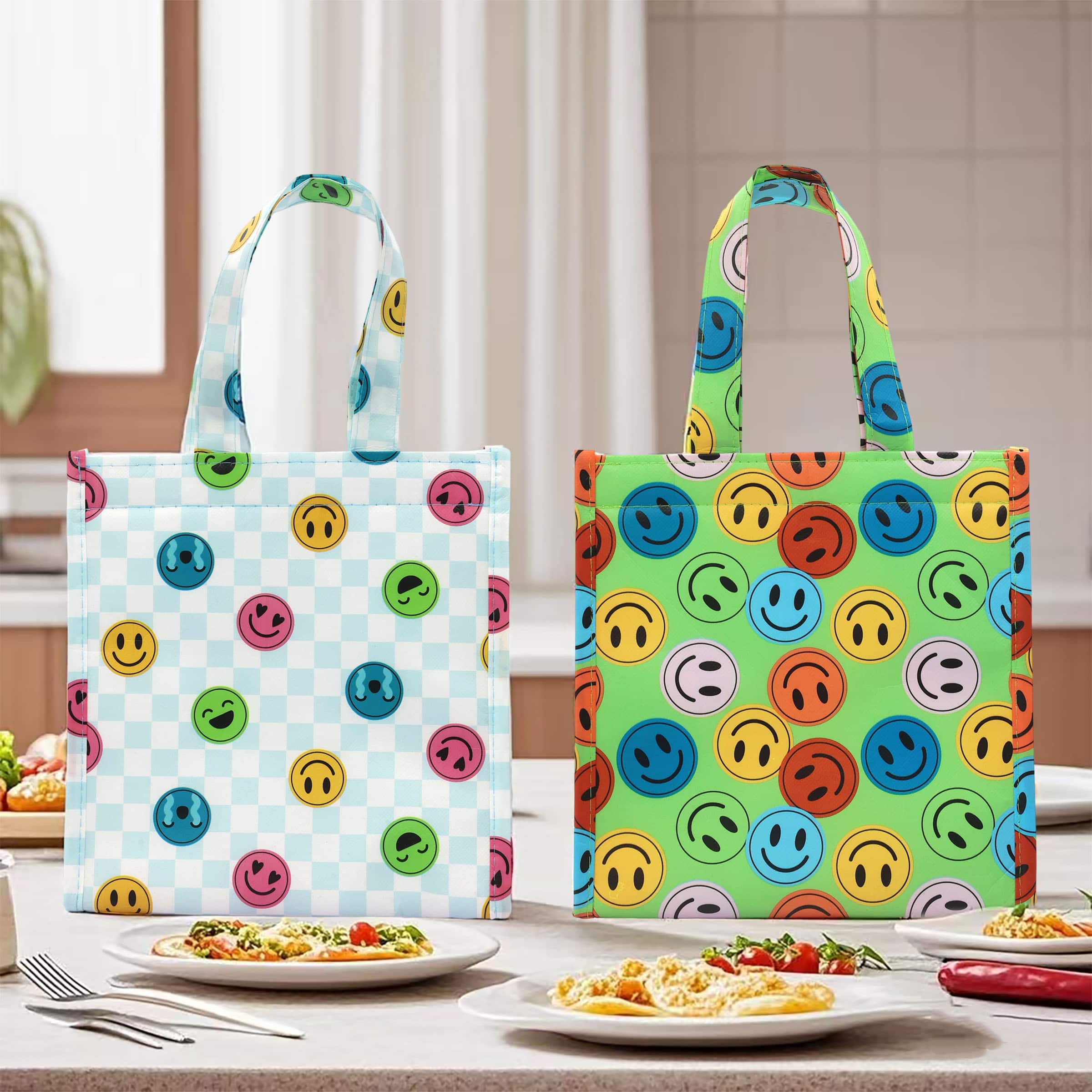 Lunch Time! Multicolor Emoji &#x26; Smiles Lunch Totes, 2ct. by BTC&#x2122;