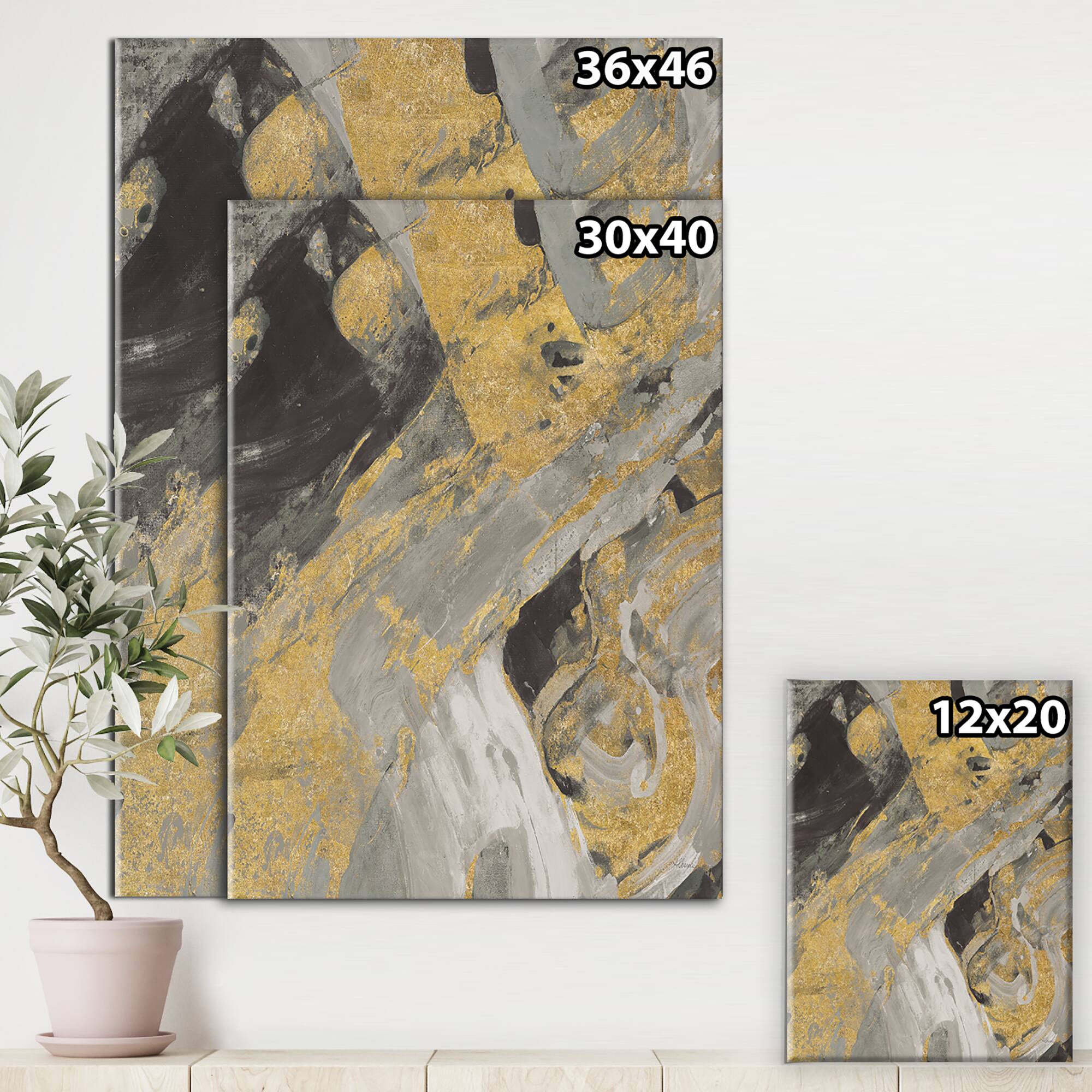 Designart - Marble Gold and Black - Modern & Contemporary Canvas Artwork