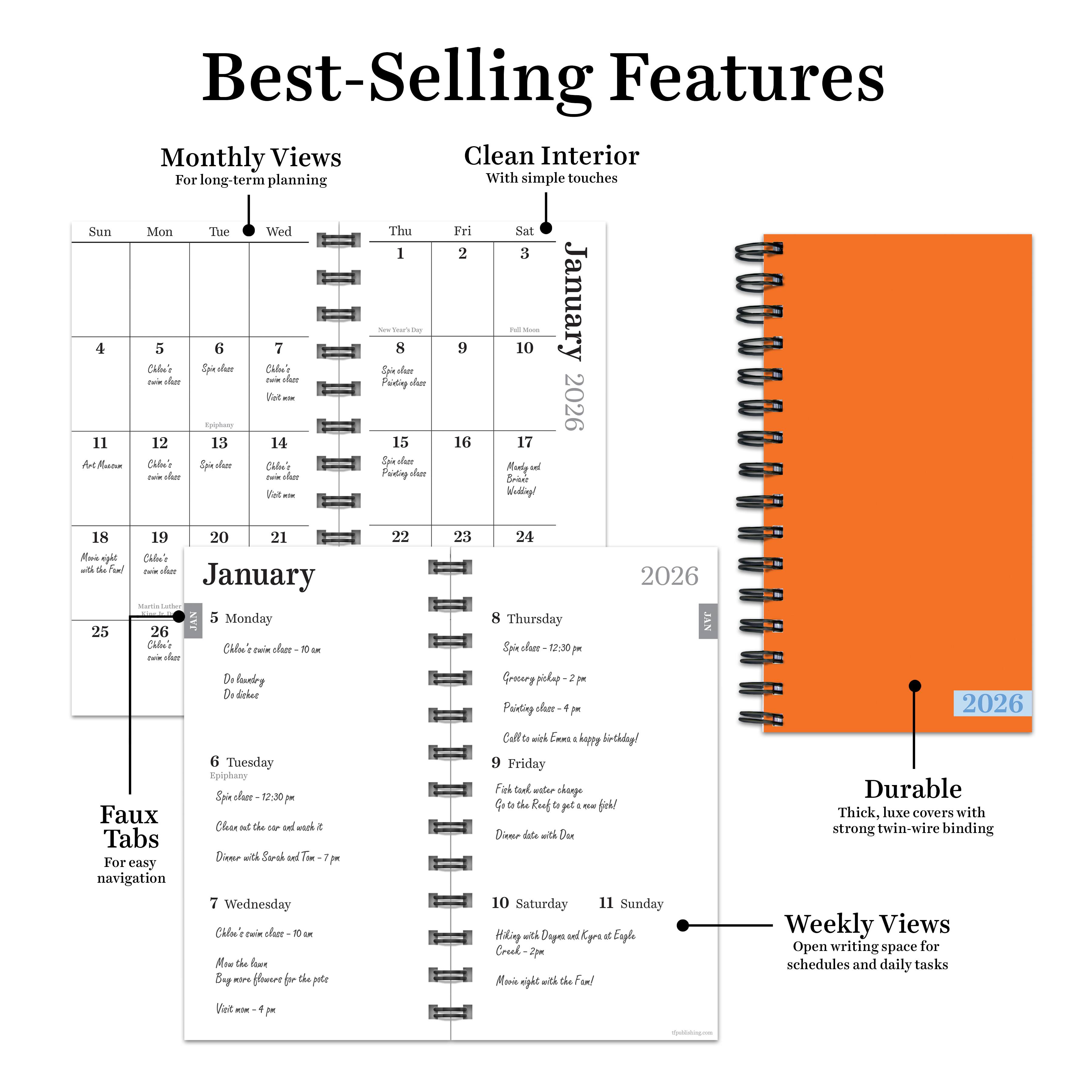 2026 Orange Small Weekly Monthly Planner