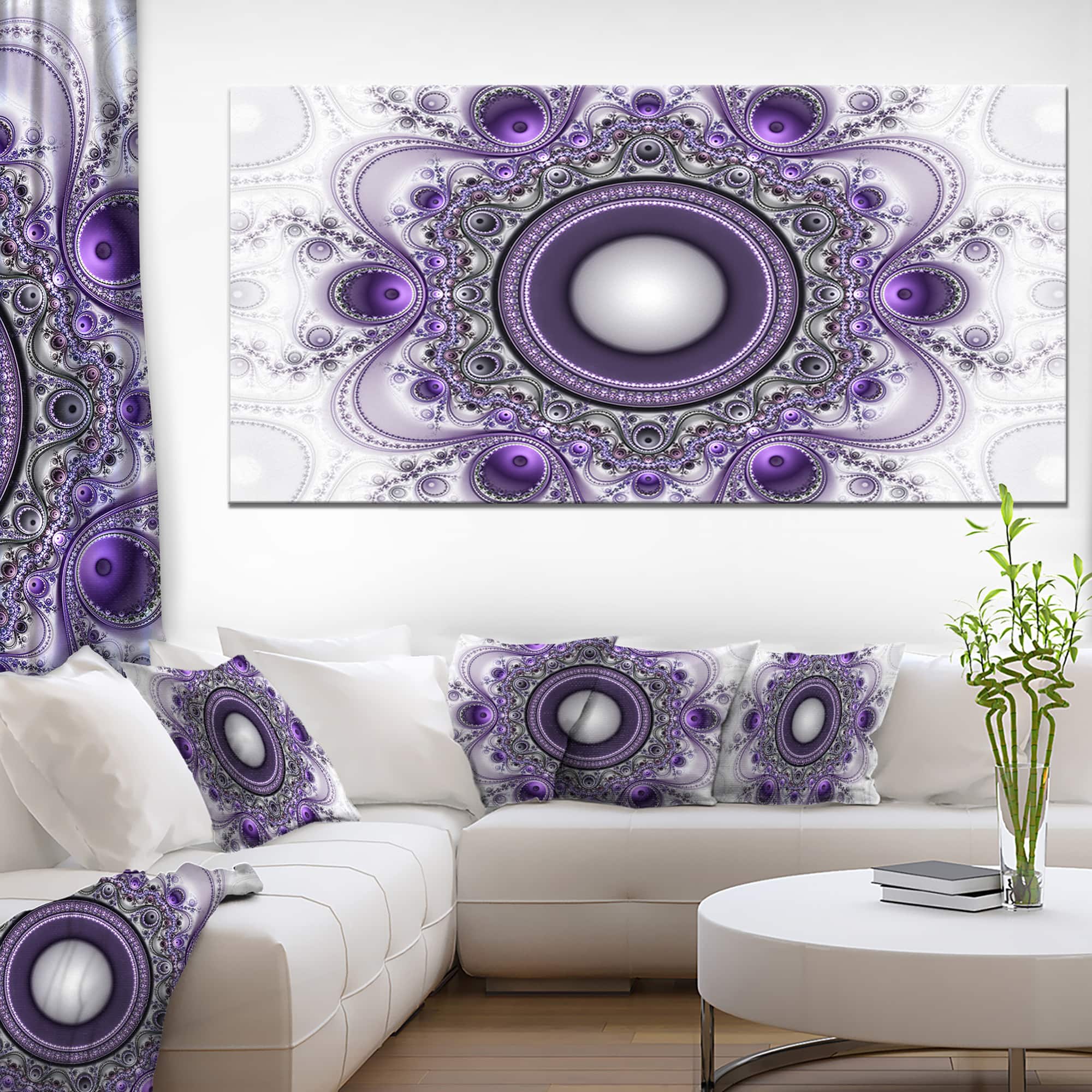 Designart - Purple Fractal Pattern with Circles - Oversized Abstract Canvas Art Print