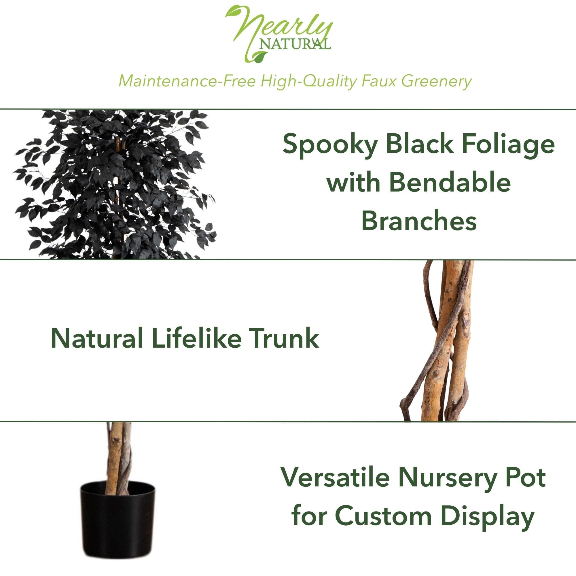 6ft. Artificial Halloween Black Ficus Tree with Natural Trunk