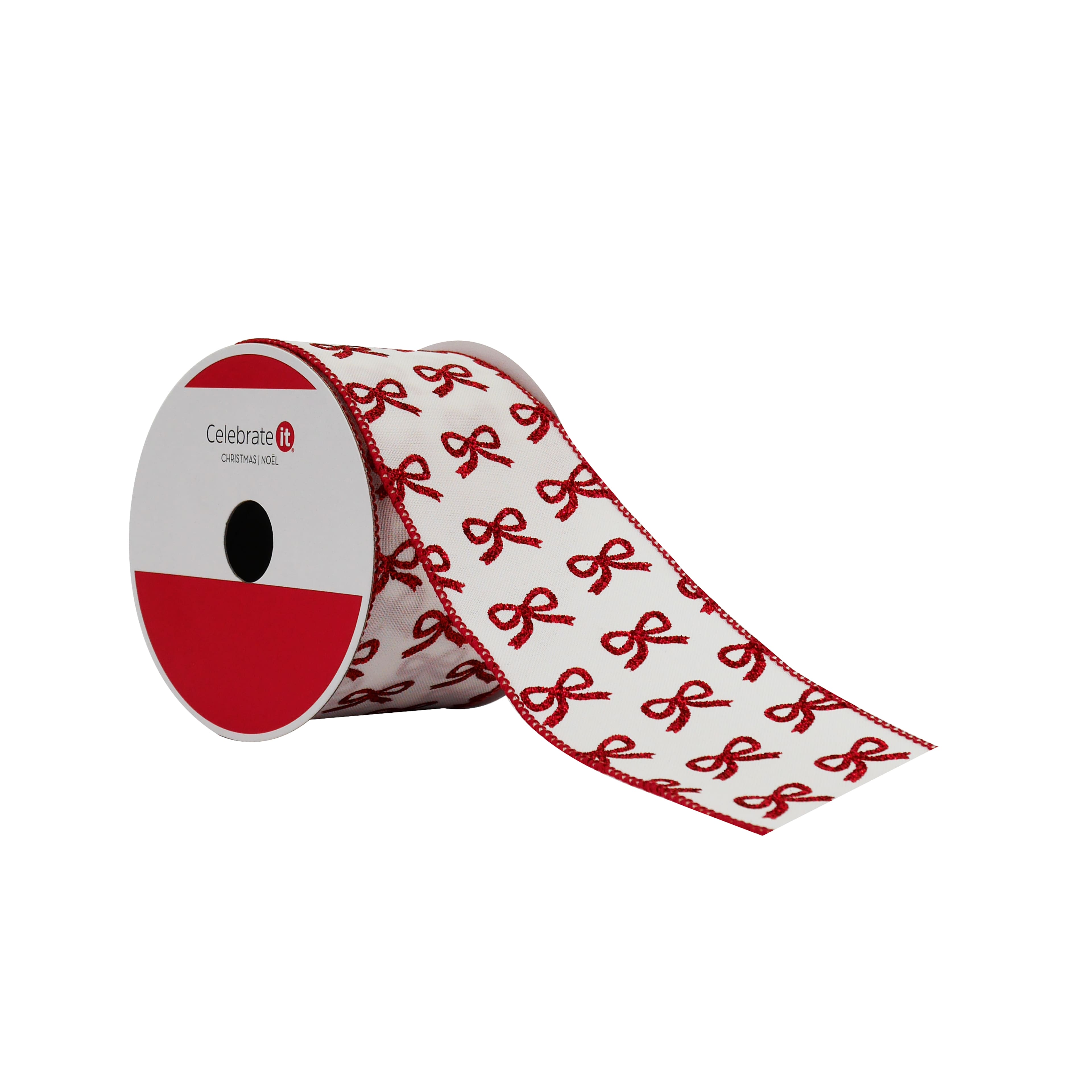 2.5&#x22; x 20ft. Red Glitter Bows Wired Ribbon by Celebrate It&#xAE;