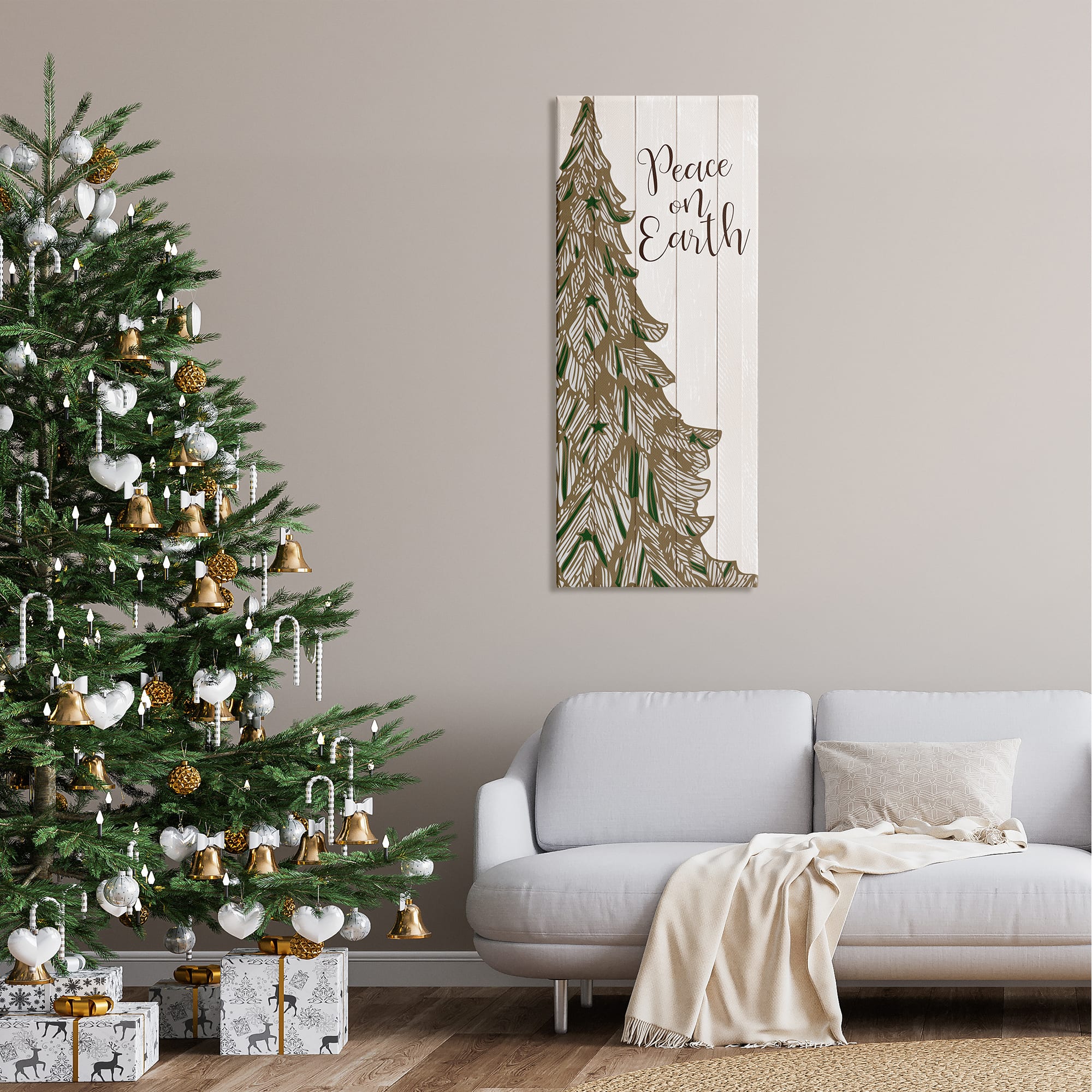 Stupell Industries Peace On Earth Tree Phrase Canvas Wall Art