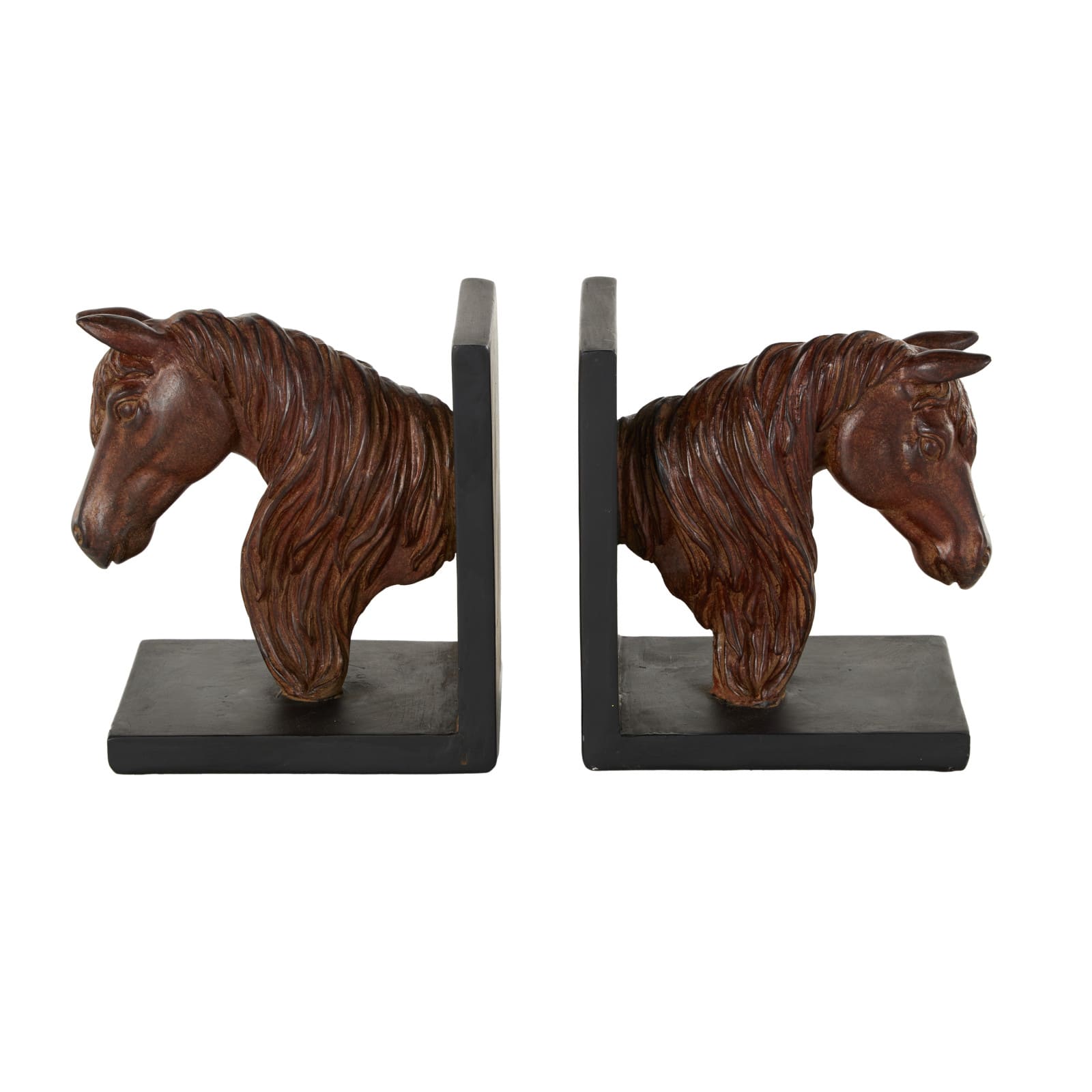 6&#x22; Copper Horse Head Bookends with Black Stands, 2ct.