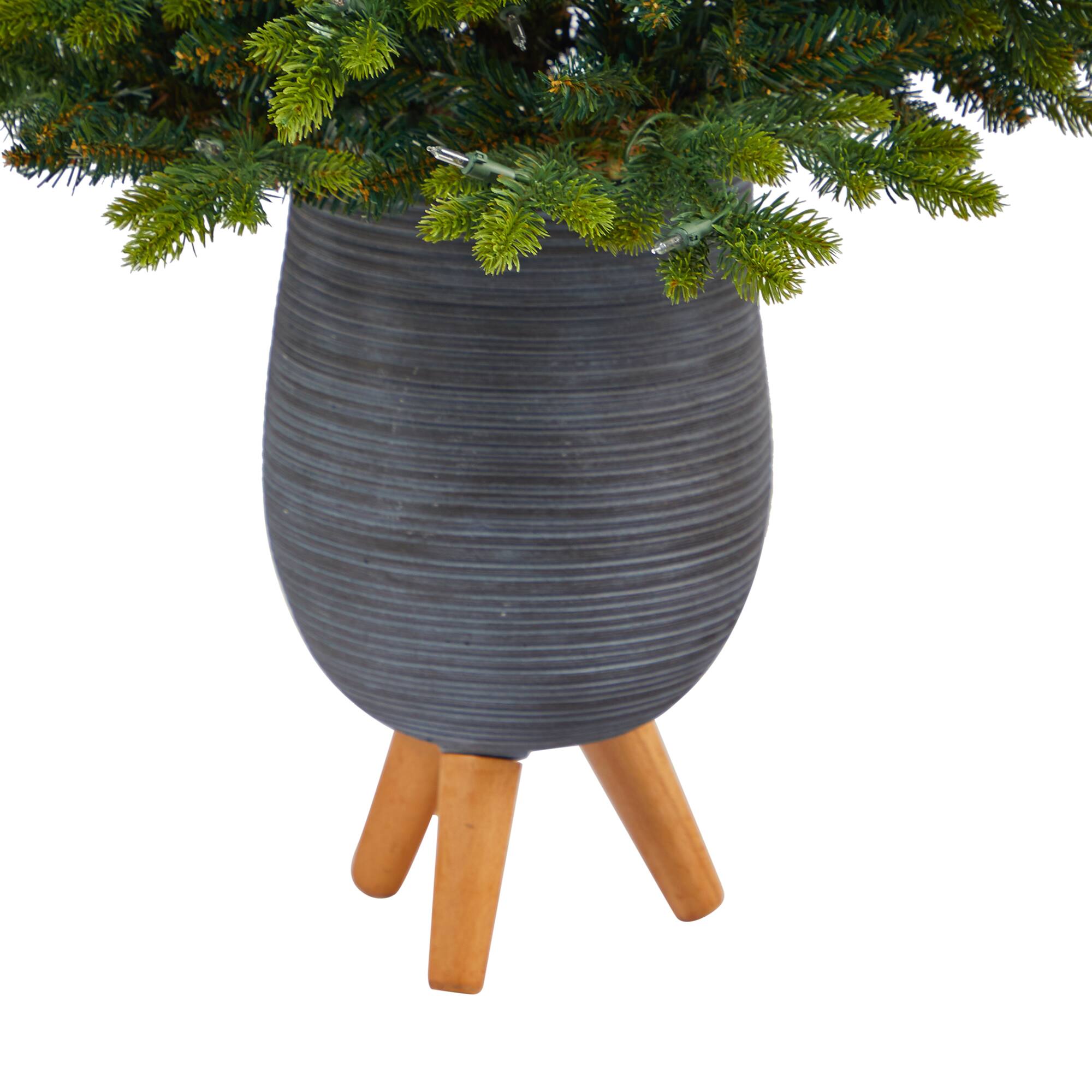 3.5ft. Pre-Lit North Carolina Fir Artificial Christmas Tree in Gray Planter with Stand, Clear Lights