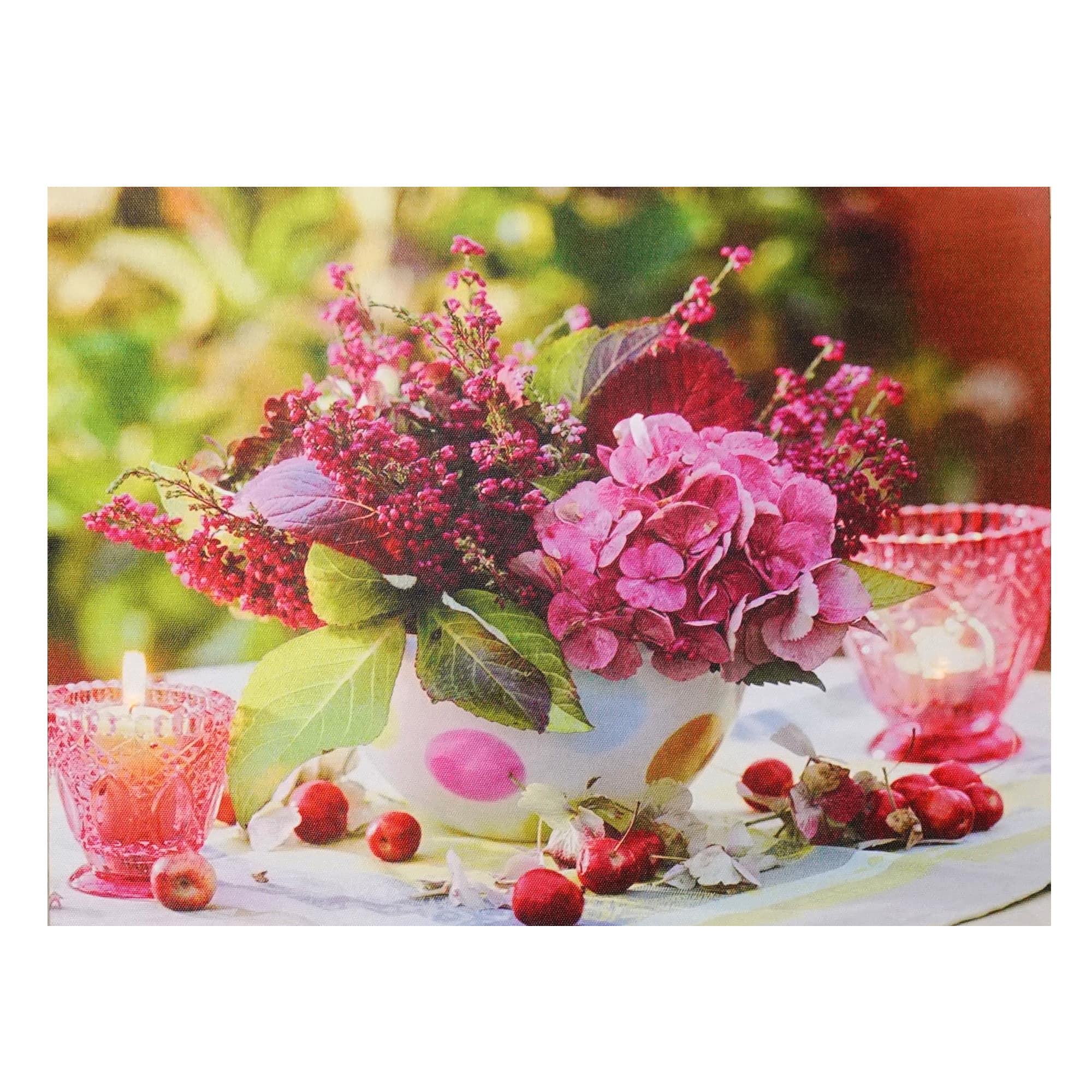 LED Candles & Pink Floral Arrangement with Berries Canvas Wall Art