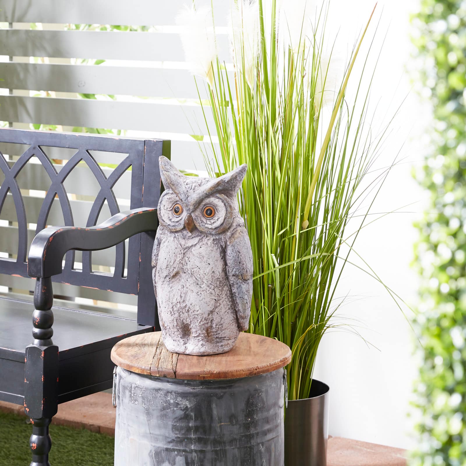 17&#x22; Gray Stone Country Owl Garden Sculpture